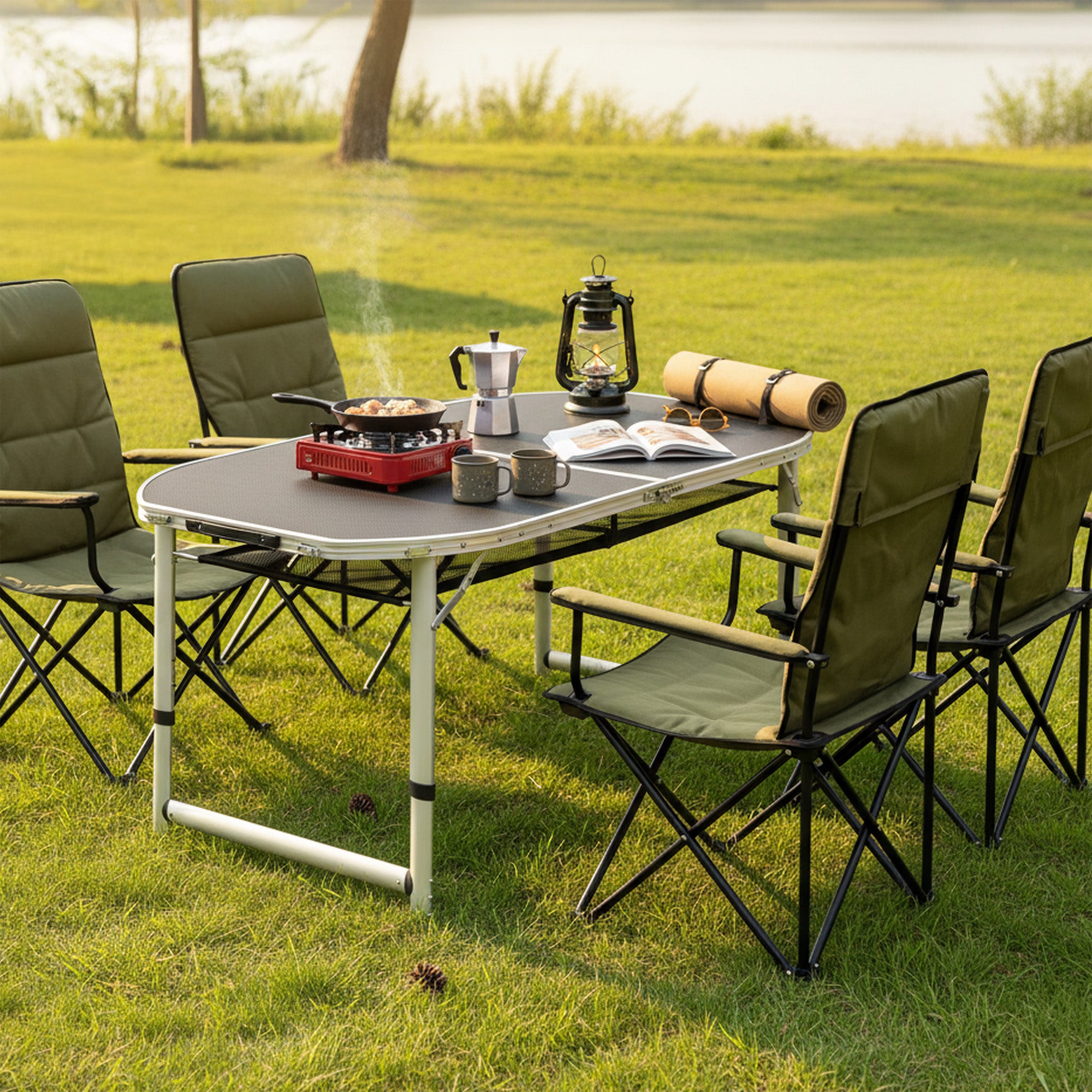 Camping table, 150 x 80 cm, 6 people, foldable, height adjustable