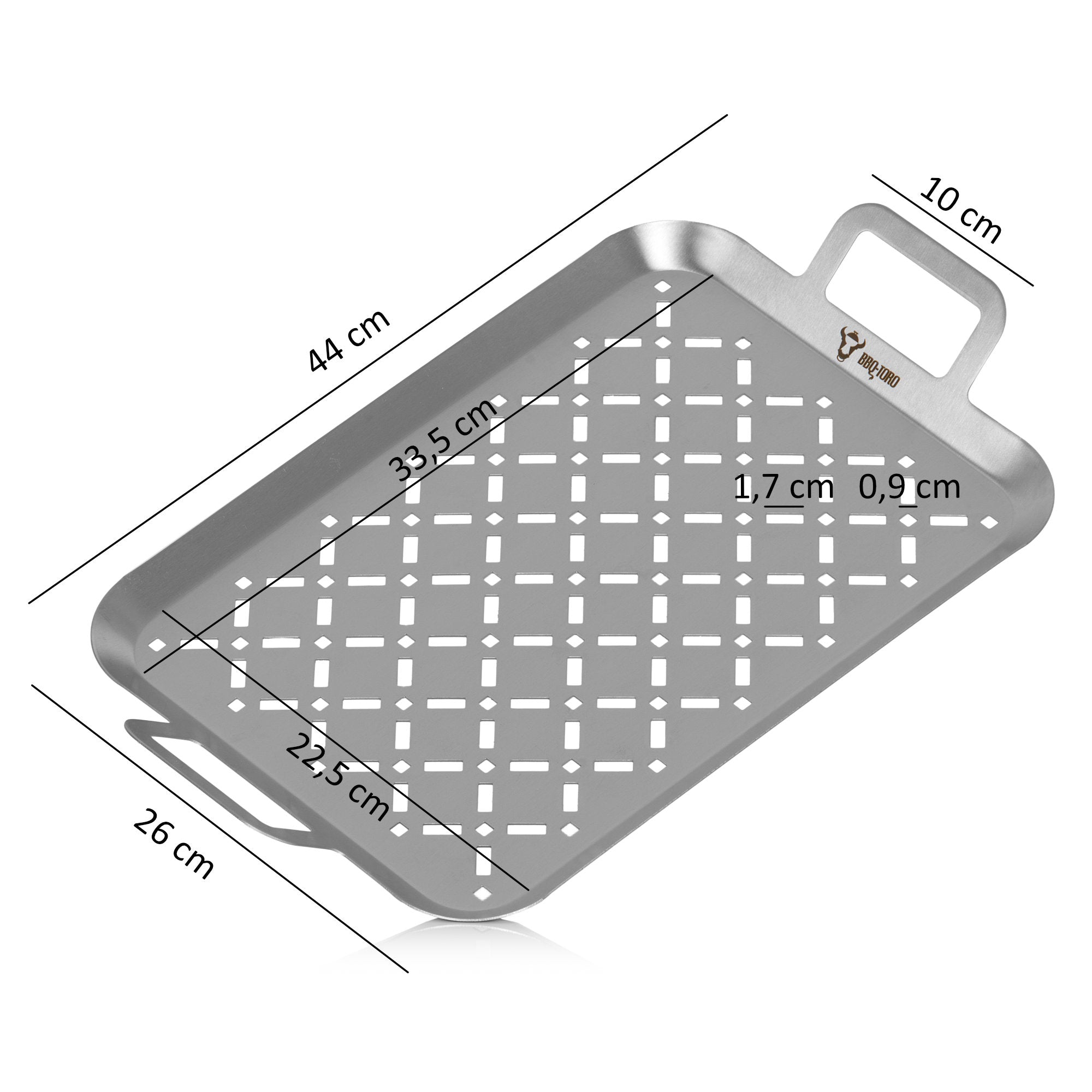 Grill tray, 44 x 26 x 4.5 cm, stainless steel