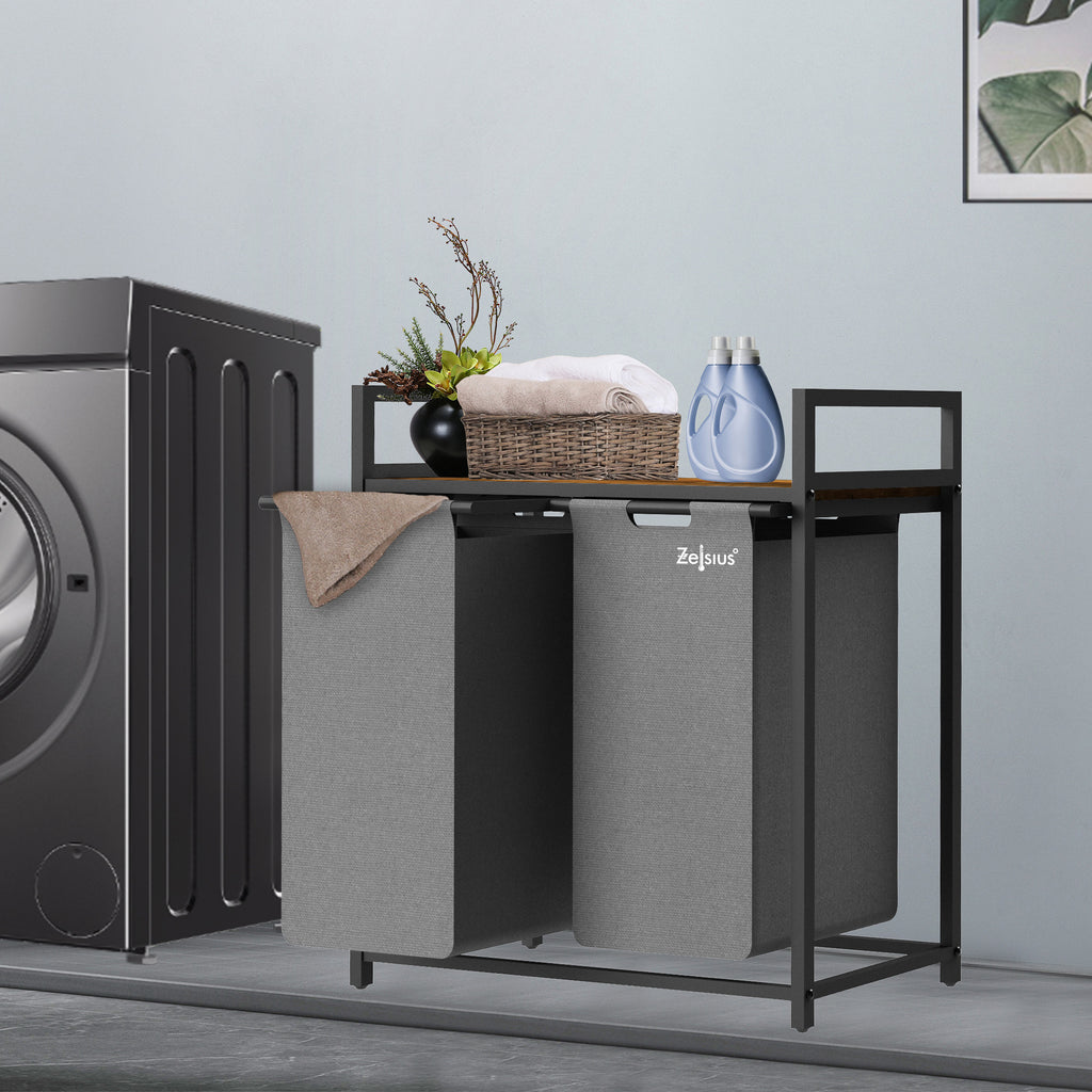 Panier à linge, 2 compartiments, 73 x 33 x 72 cm, avec étagère