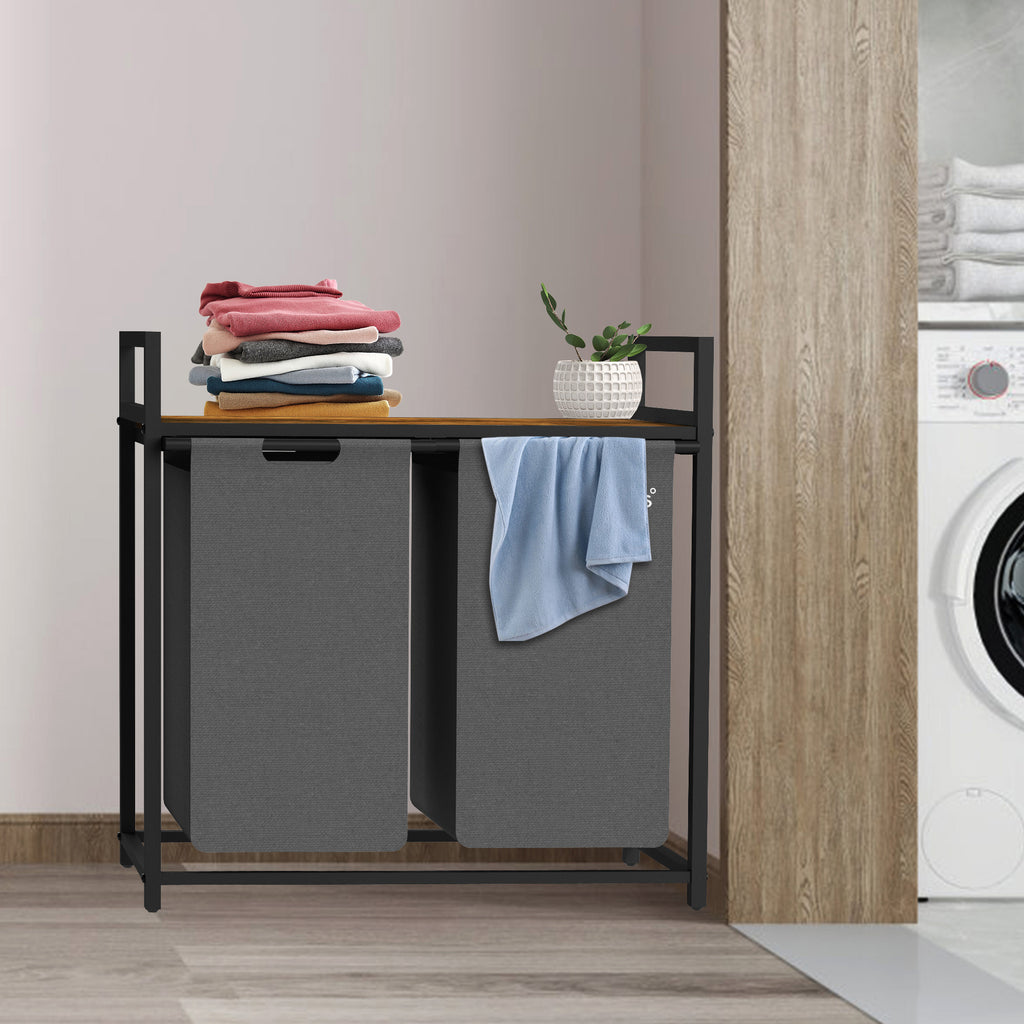 Panier à linge, 2 compartiments, 73 x 33 x 72 cm, avec étagère