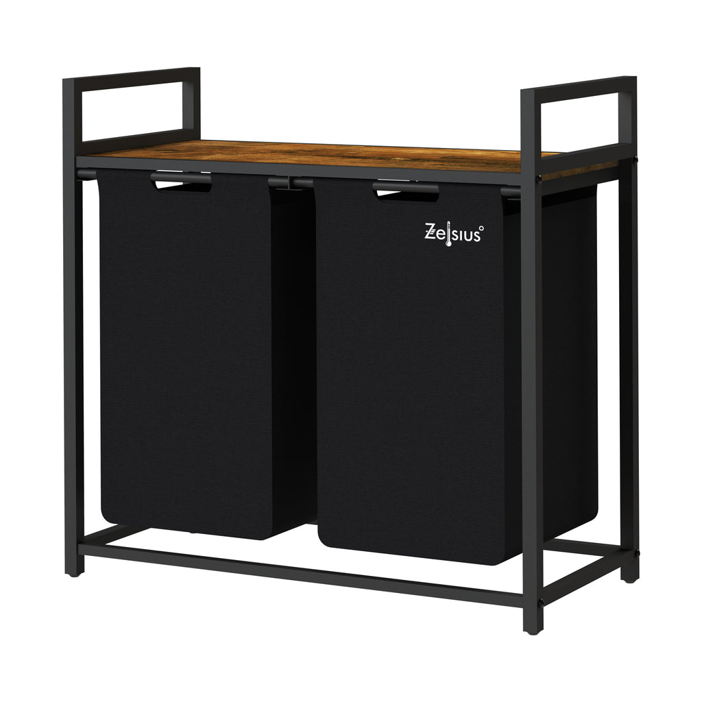 Laundry hamper, 2 compartments, 73 x 33 x 72 cm, with shelf