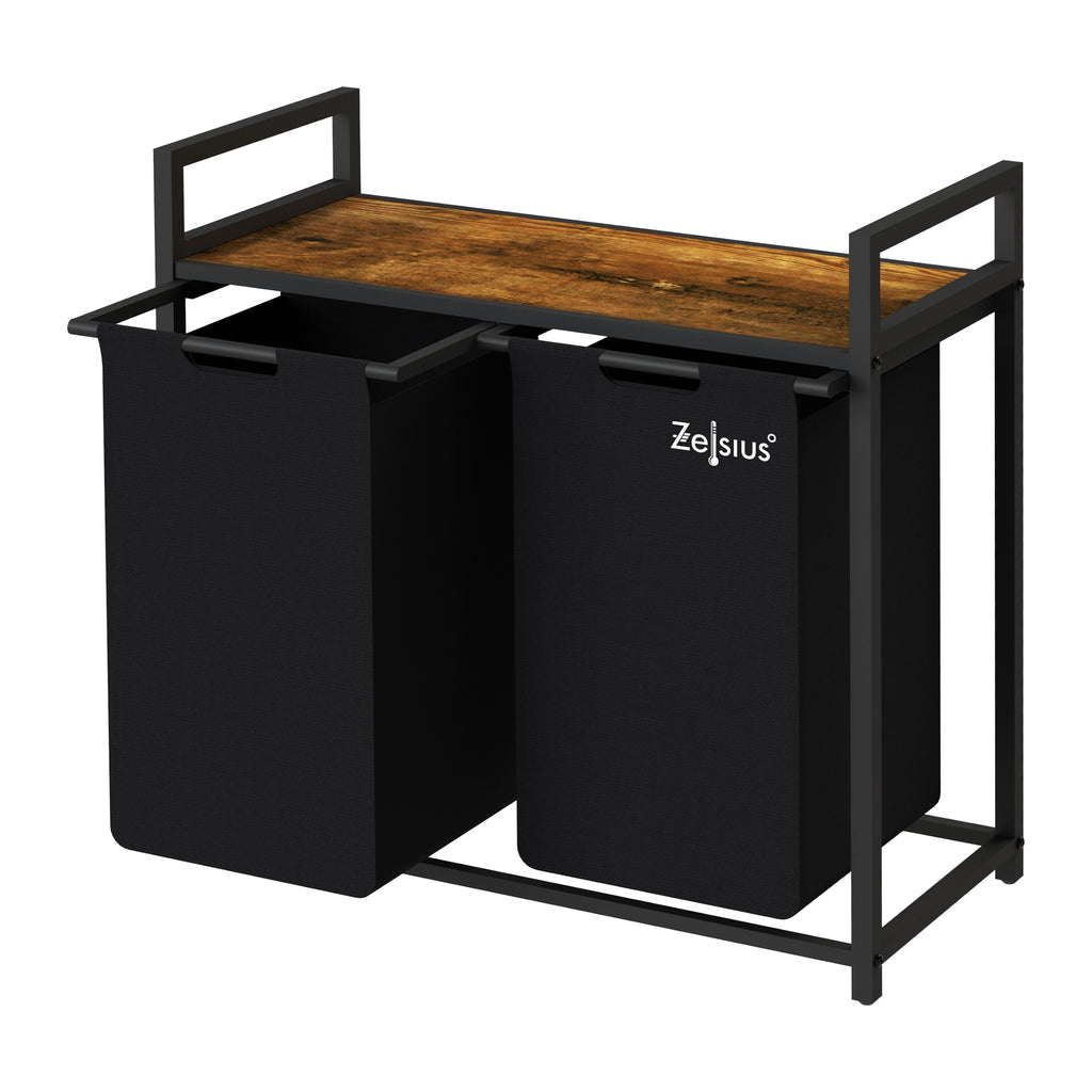 Panier à linge, 2 compartiments, 73 x 33 x 72 cm, avec étagère