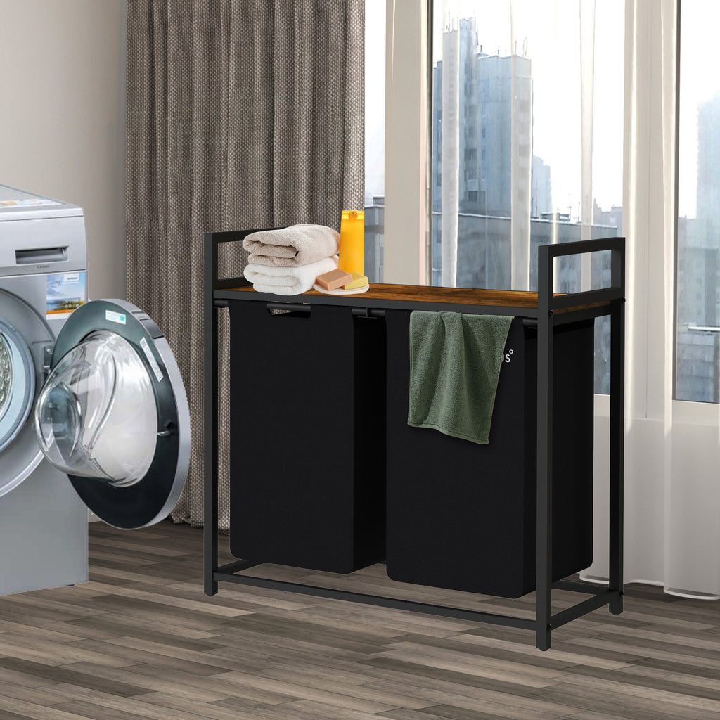 Panier à linge, 2 compartiments, 73 x 33 x 72 cm, avec étagère