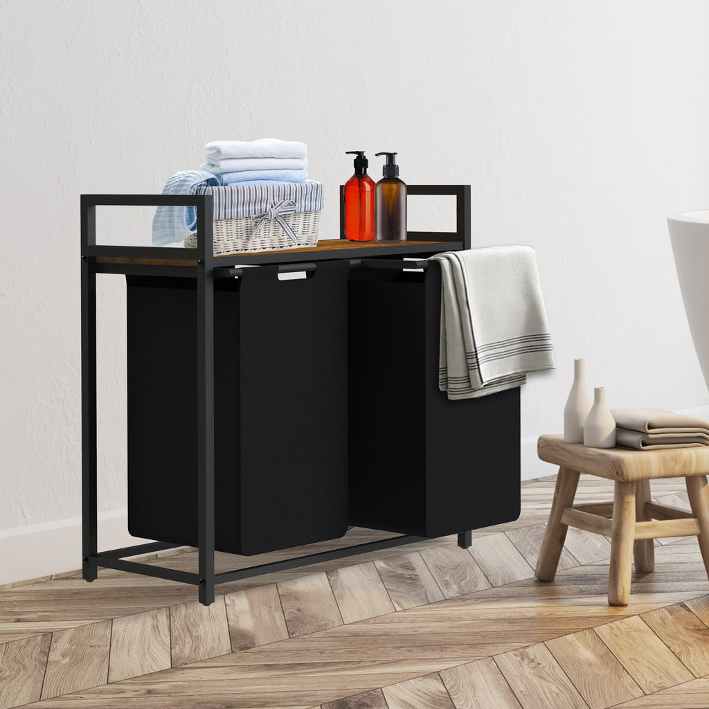 Panier à linge, 2 compartiments, 73 x 33 x 72 cm, avec étagère