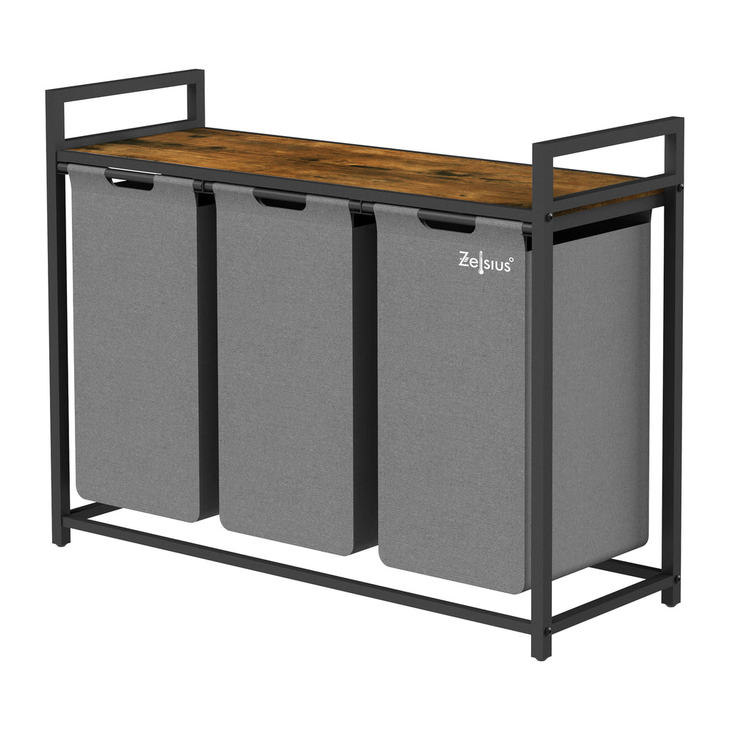 Panier à linge, 3 compartiments, 92,5 x 33 x 72 cm, avec étagère