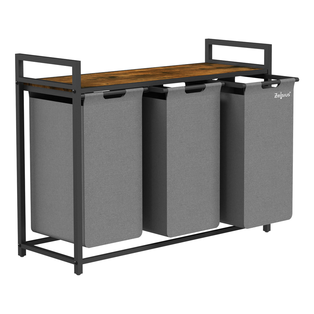 Panier à linge, 3 compartiments, 92,5 x 33 x 72 cm, avec étagère