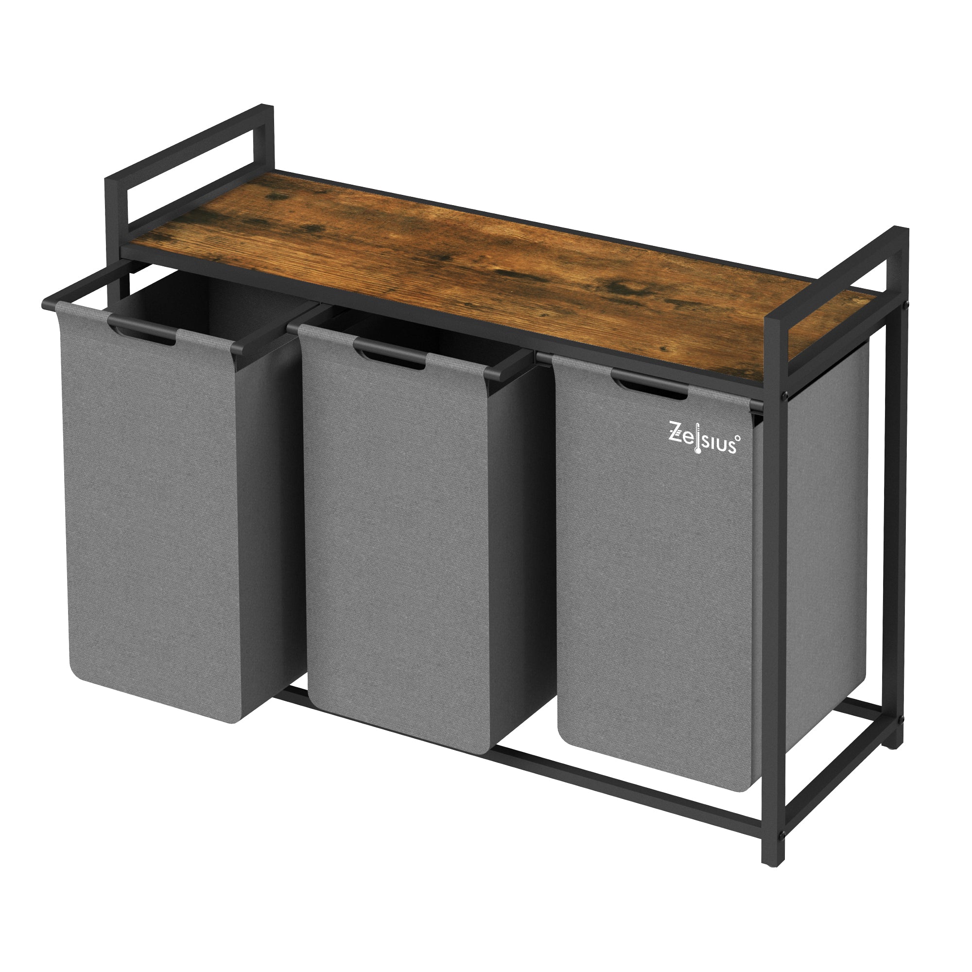 Panier à linge, 3 compartiments, 92,5 x 33 x 72 cm, avec étagère