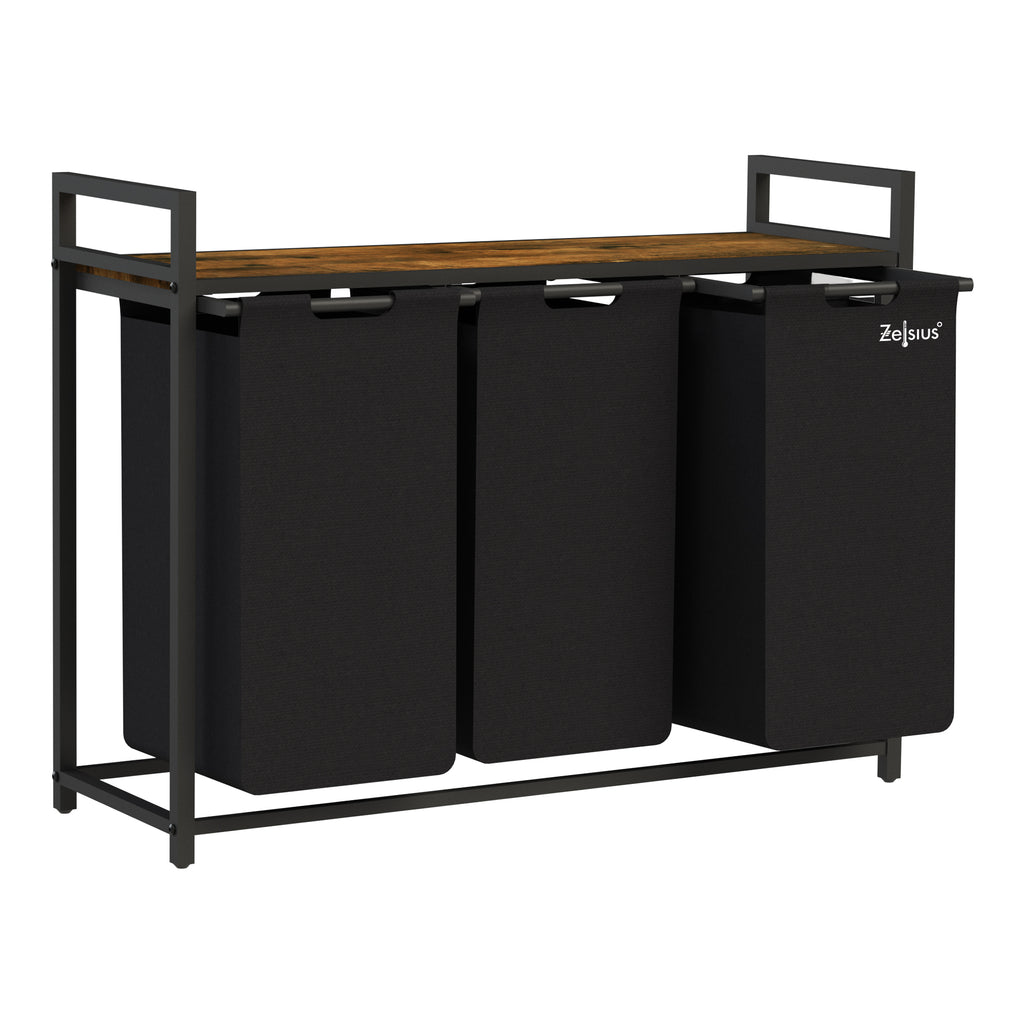 Panier à linge, 3 compartiments, 92,5 x 33 x 72 cm, avec étagère