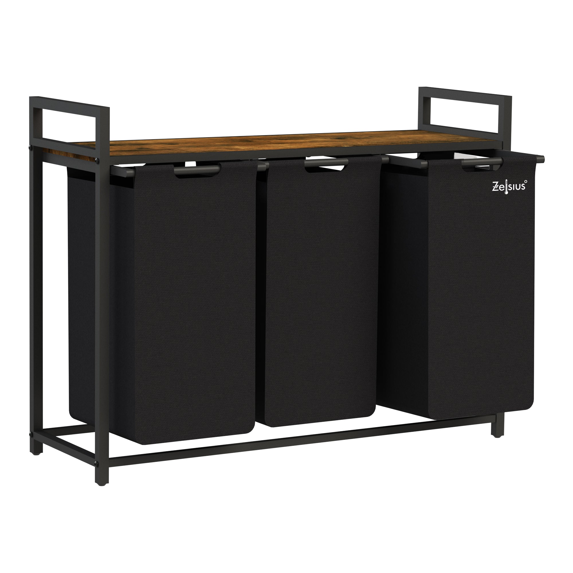 Panier à linge, 3 compartiments, 92,5 x 33 x 72 cm, avec étagère