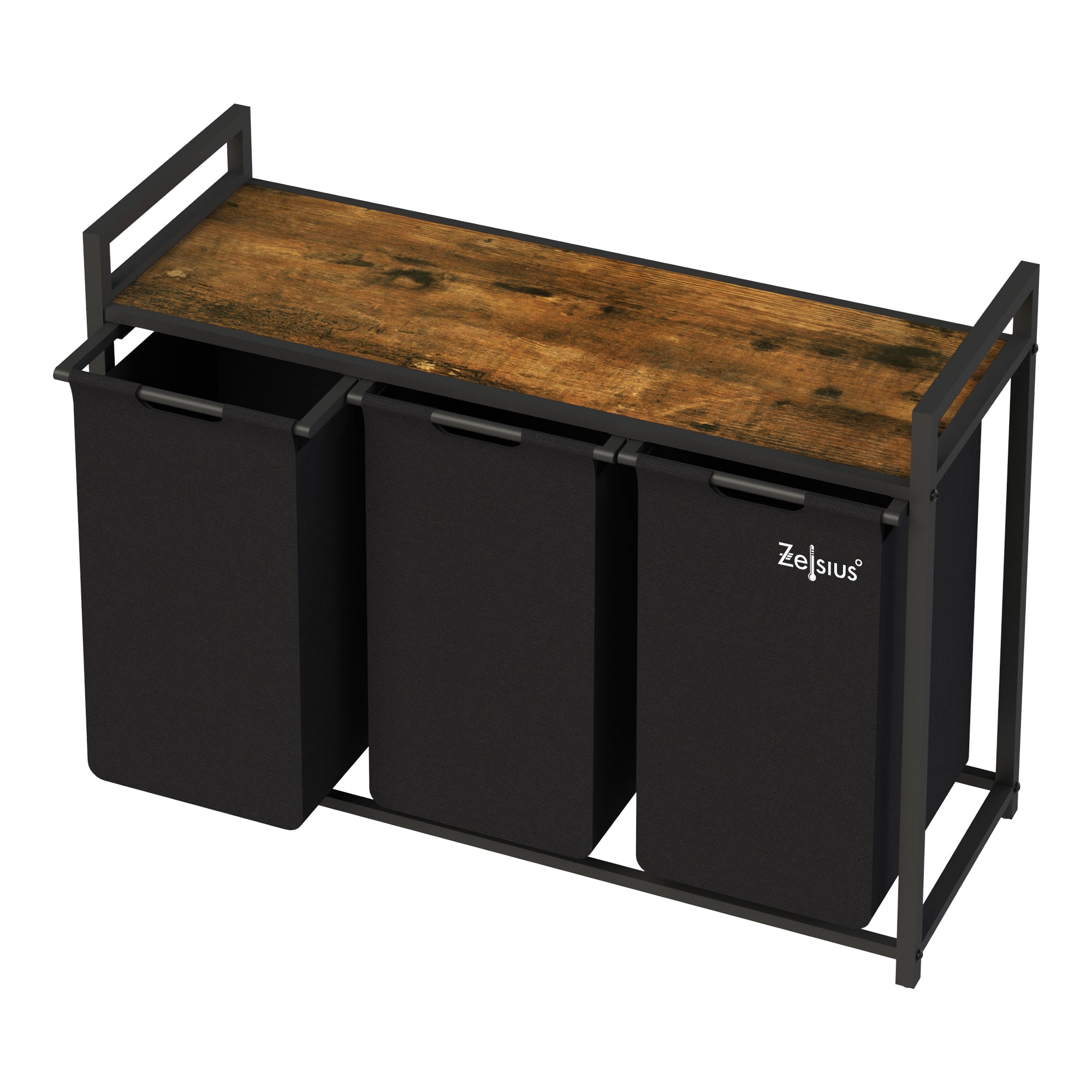 Panier à linge, 3 compartiments, 92,5 x 33 x 72 cm, avec étagère