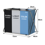 Laundry hamper, 3 compartments, 77 x 40 x 57.5 cm, foldable