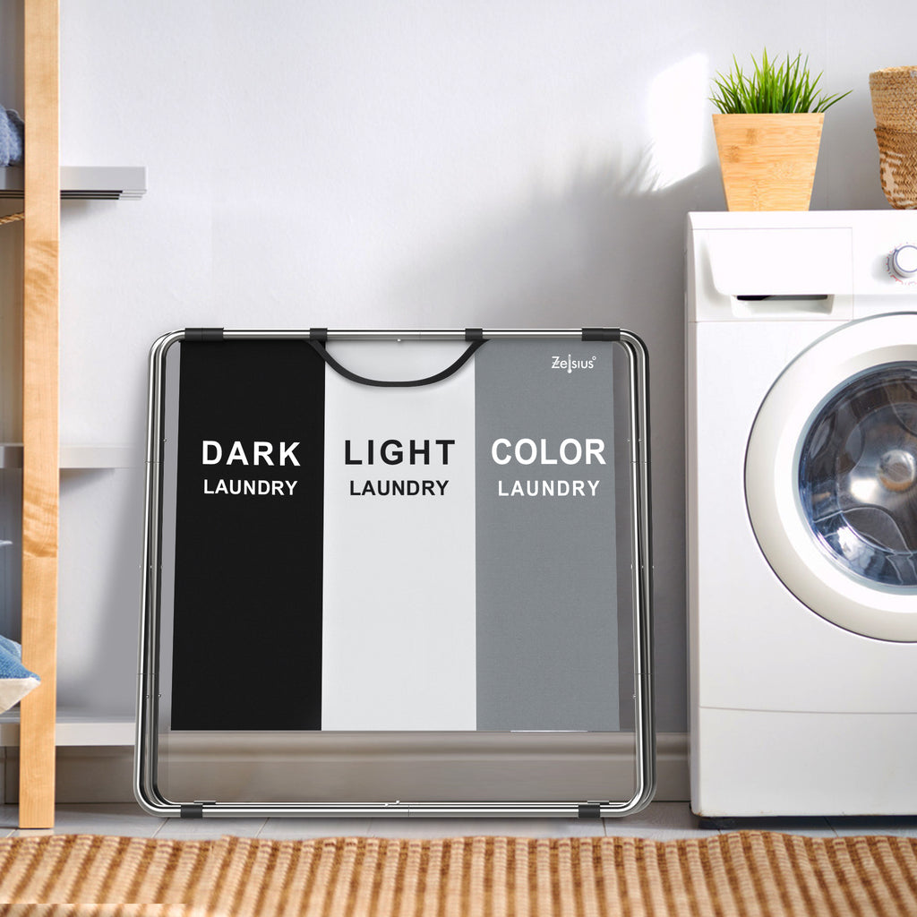 Panier à linge, 3 compartiments, 77 x 40 x 57,5 ​​cm, pliable