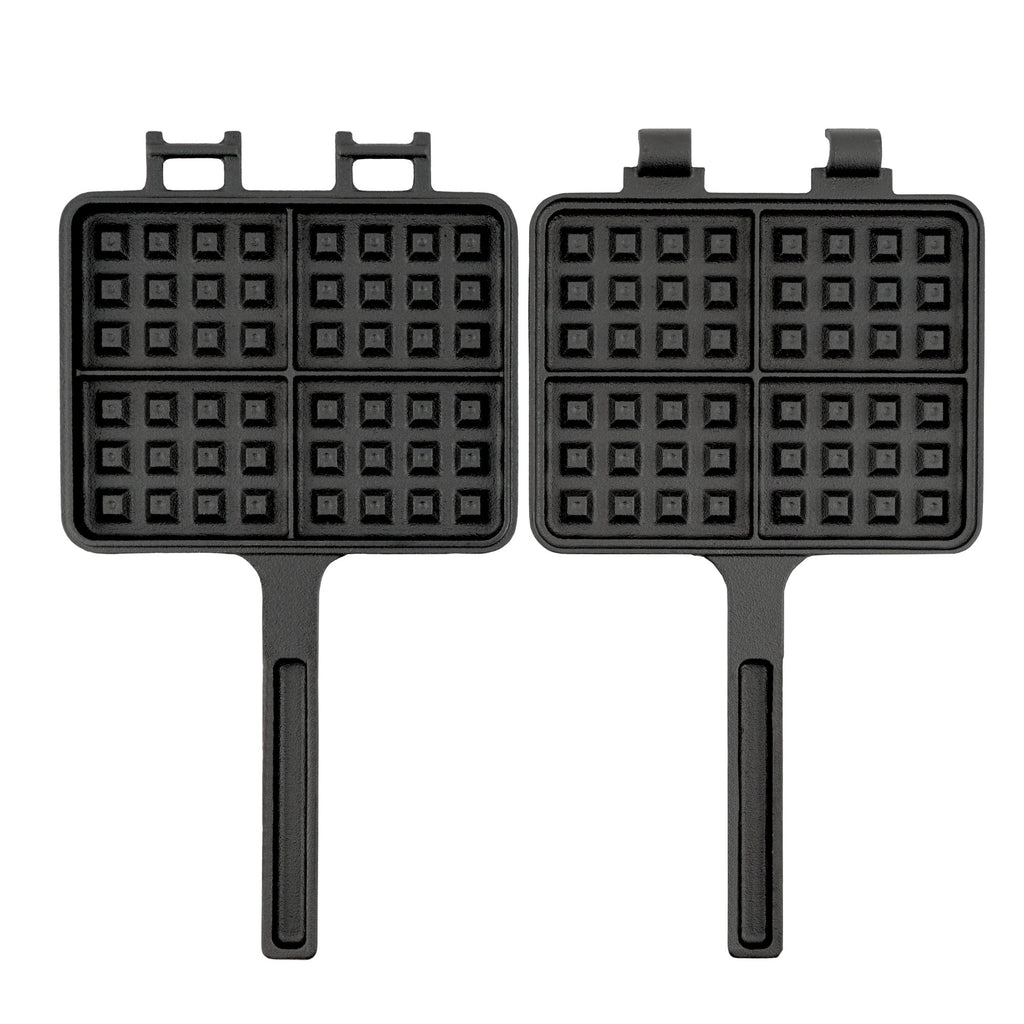 Waffle iron, cast iron, rectangular double shape, black