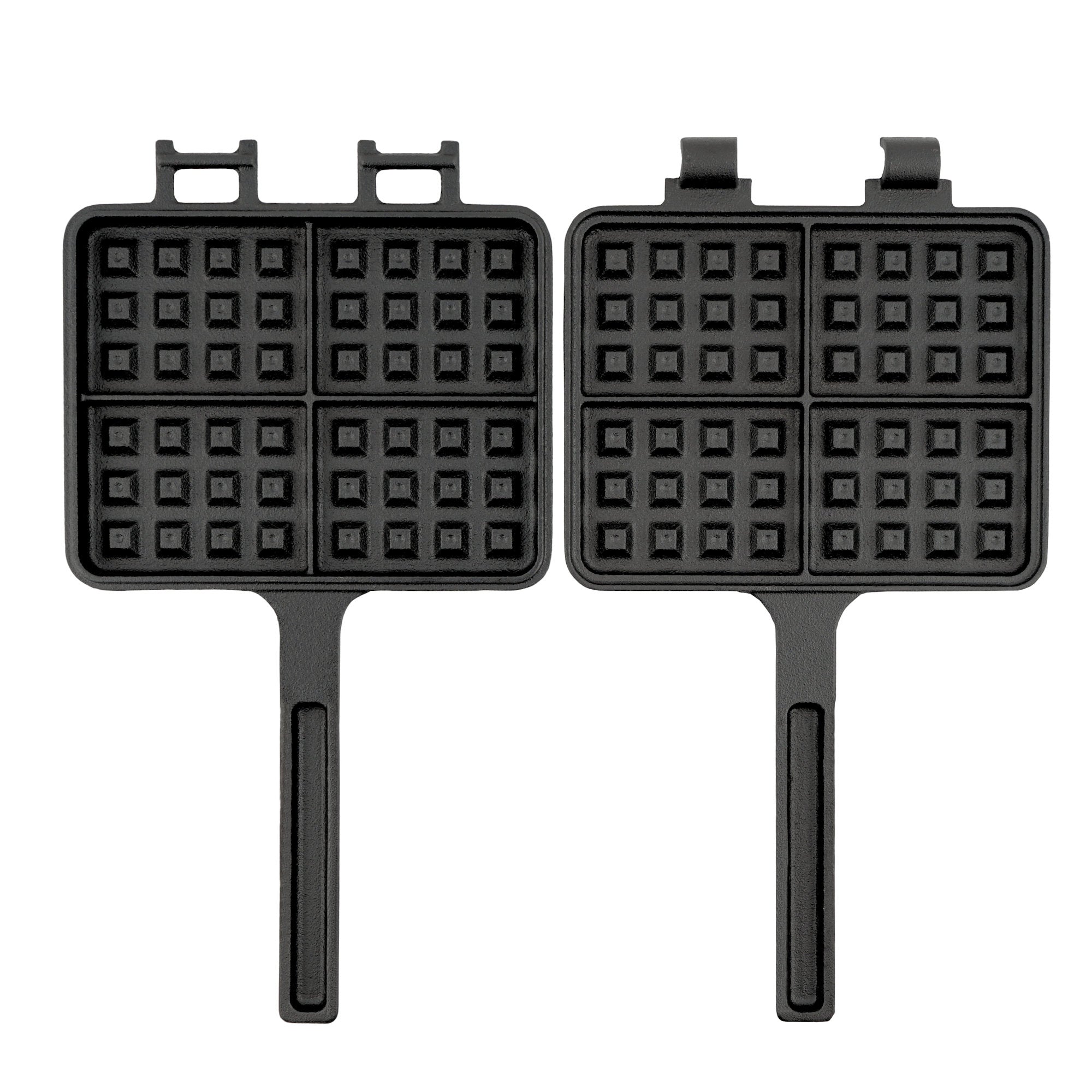 Waffle iron, cast iron, rectangular double shape, black