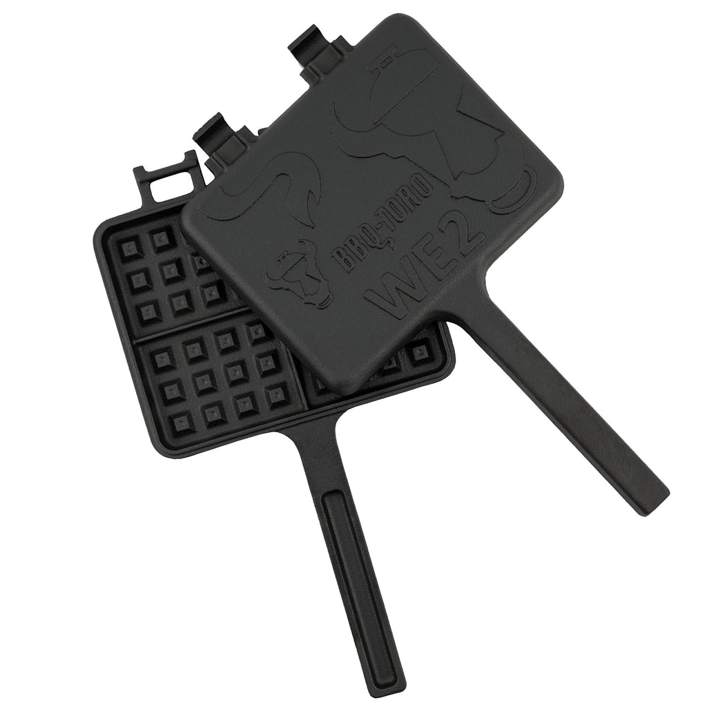 Waffle iron, cast iron, rectangular double shape, black
