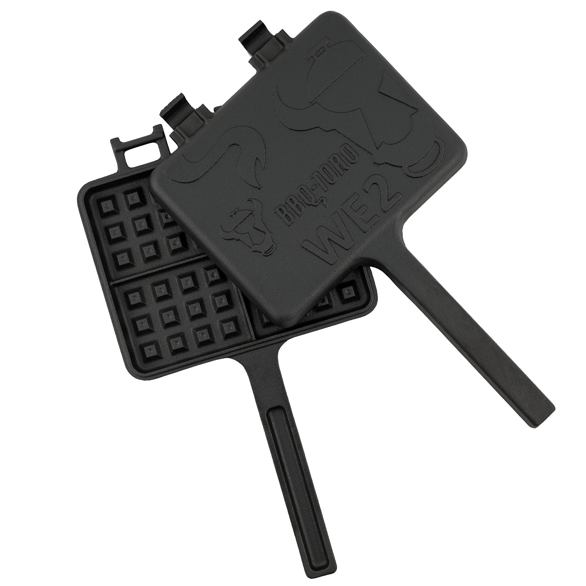 Waffle iron, cast iron, rectangular double shape, black