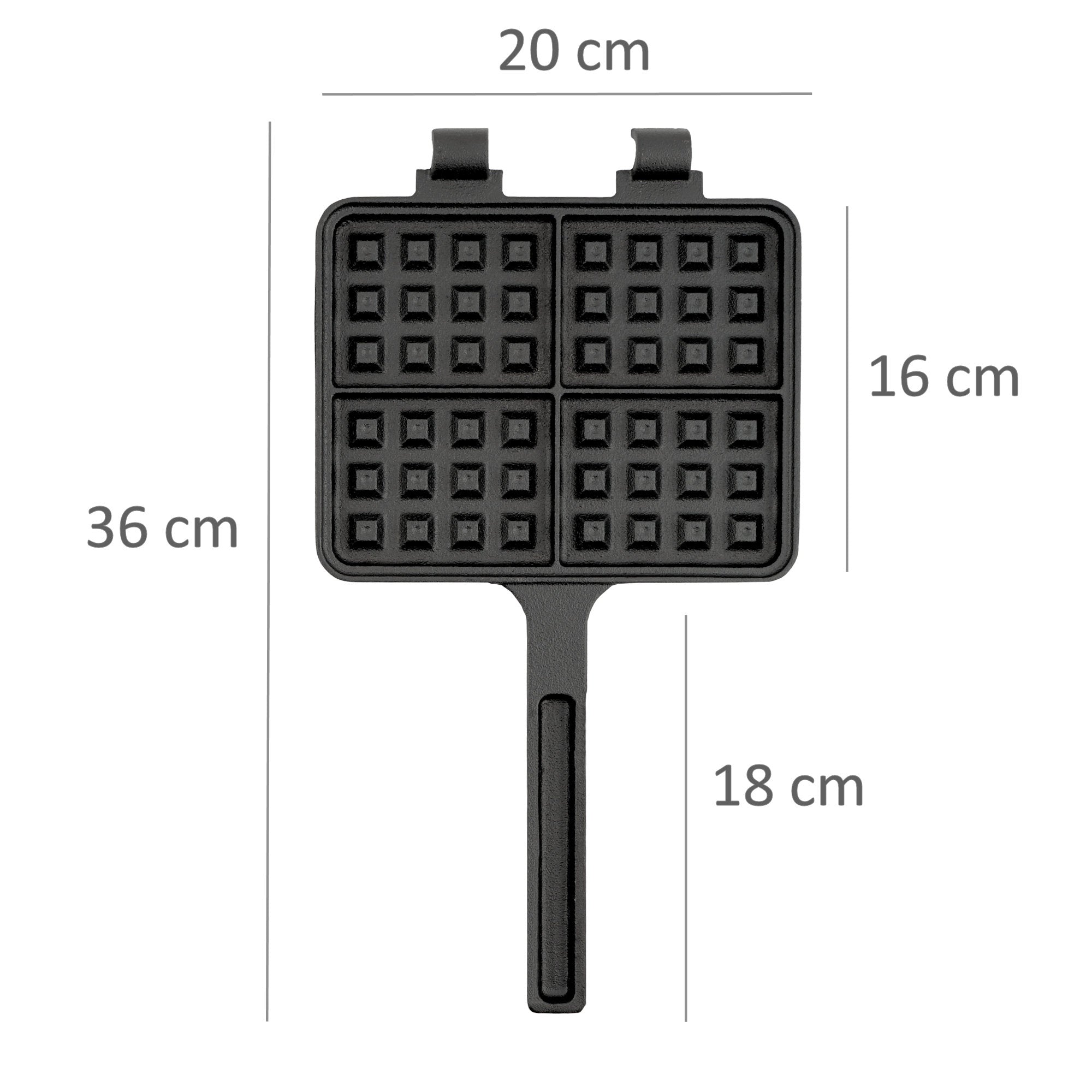 Waffle iron, cast iron, rectangular double shape, black
