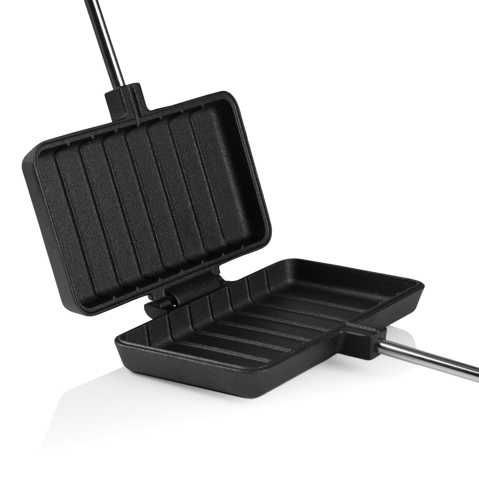 Sandwich iron, rectangular, including carrying bag and long handle