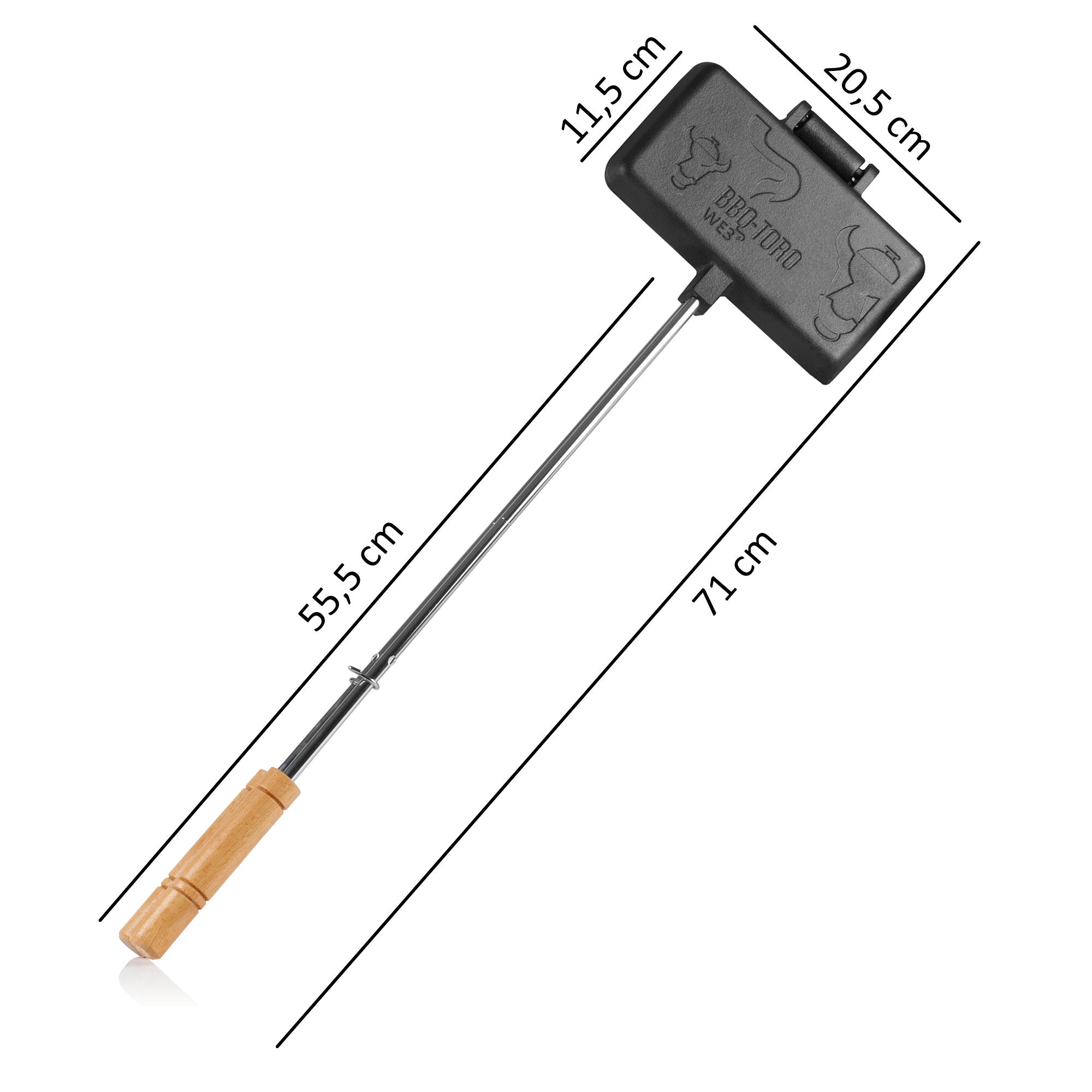 Sandwich iron, rectangular, including carrying bag and long handle