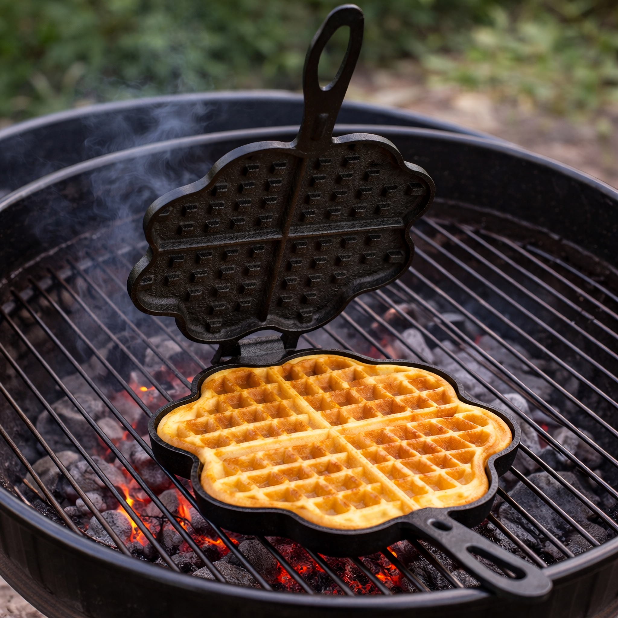 Gaufrier en forme de cœur, en fonte, double forme