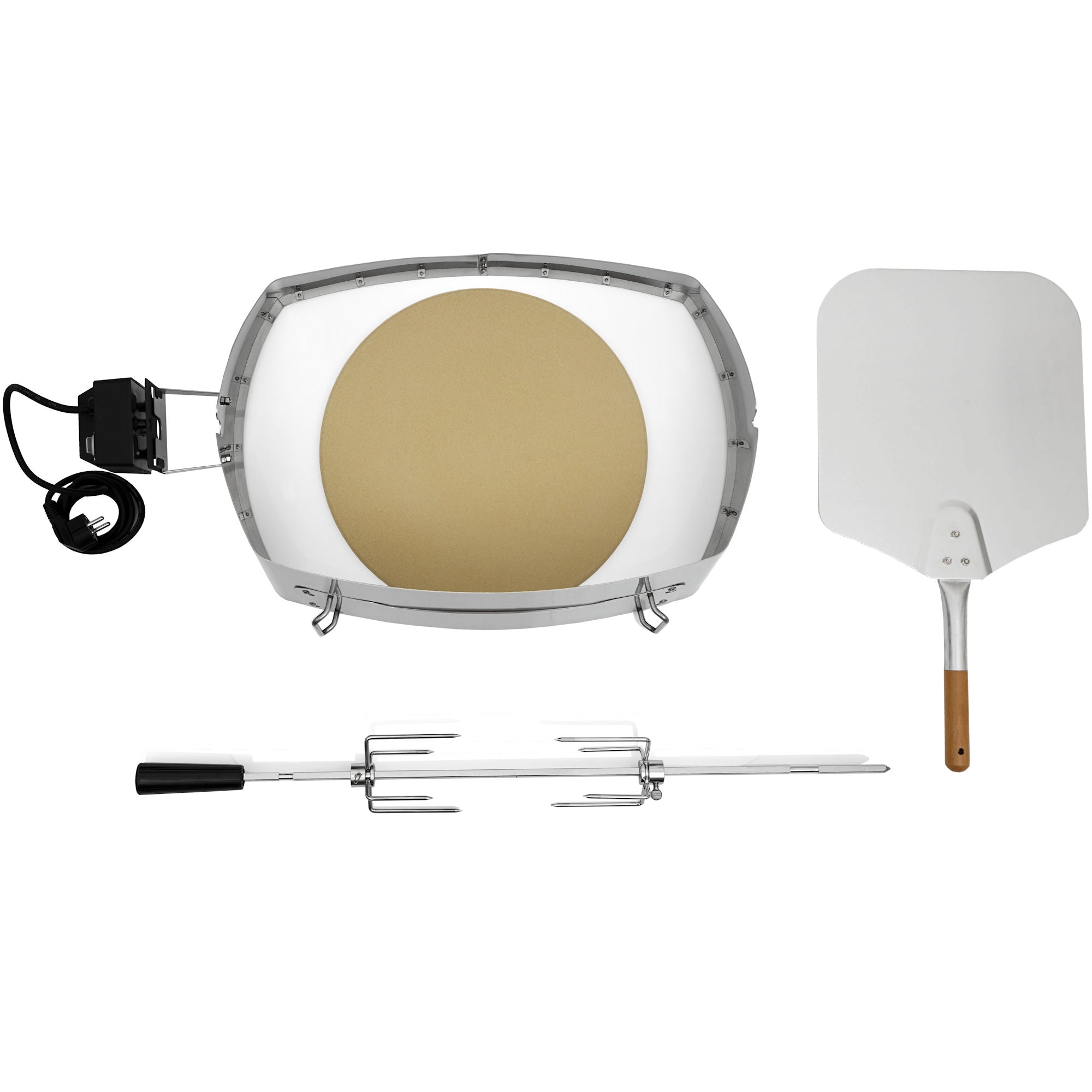 Pizza ring set, including rotisserie spit, motor and pizza element, for Weber series