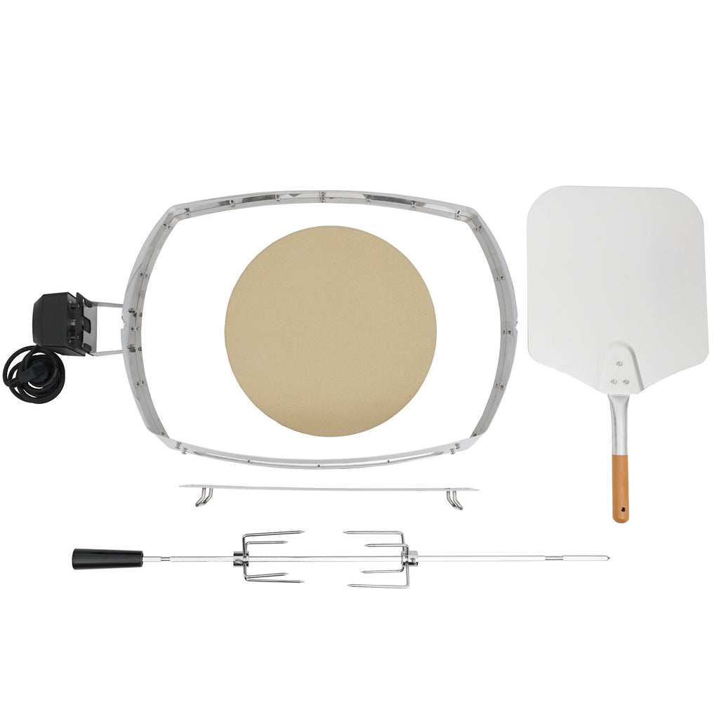 Pizza ring set, including rotisserie spit, motor and pizza element, for Weber series