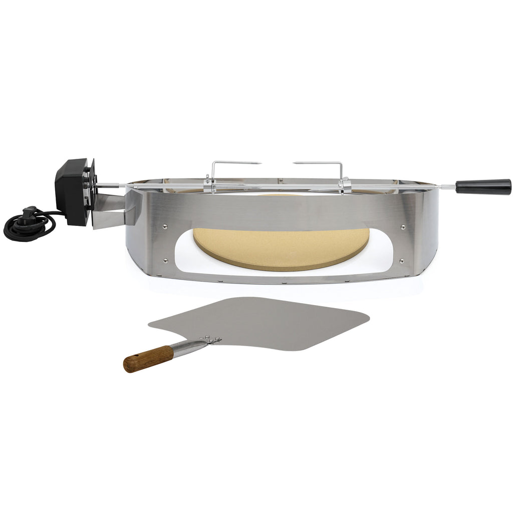 Pizza ring set, including rotisserie spit, motor and pizza element, for Weber series