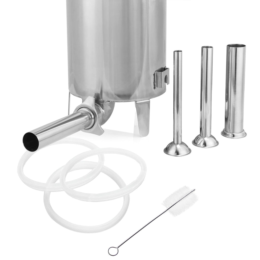 Electric sausage stuffer, 10 liters, stainless steel, including foot pedal operation and 4 stainless steel filling nozzles