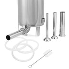 Poussoir à saucisses électrique, 10 litres, en acier inoxydable, avec pédale et 4 embouts de remplissage en acier inoxydable.