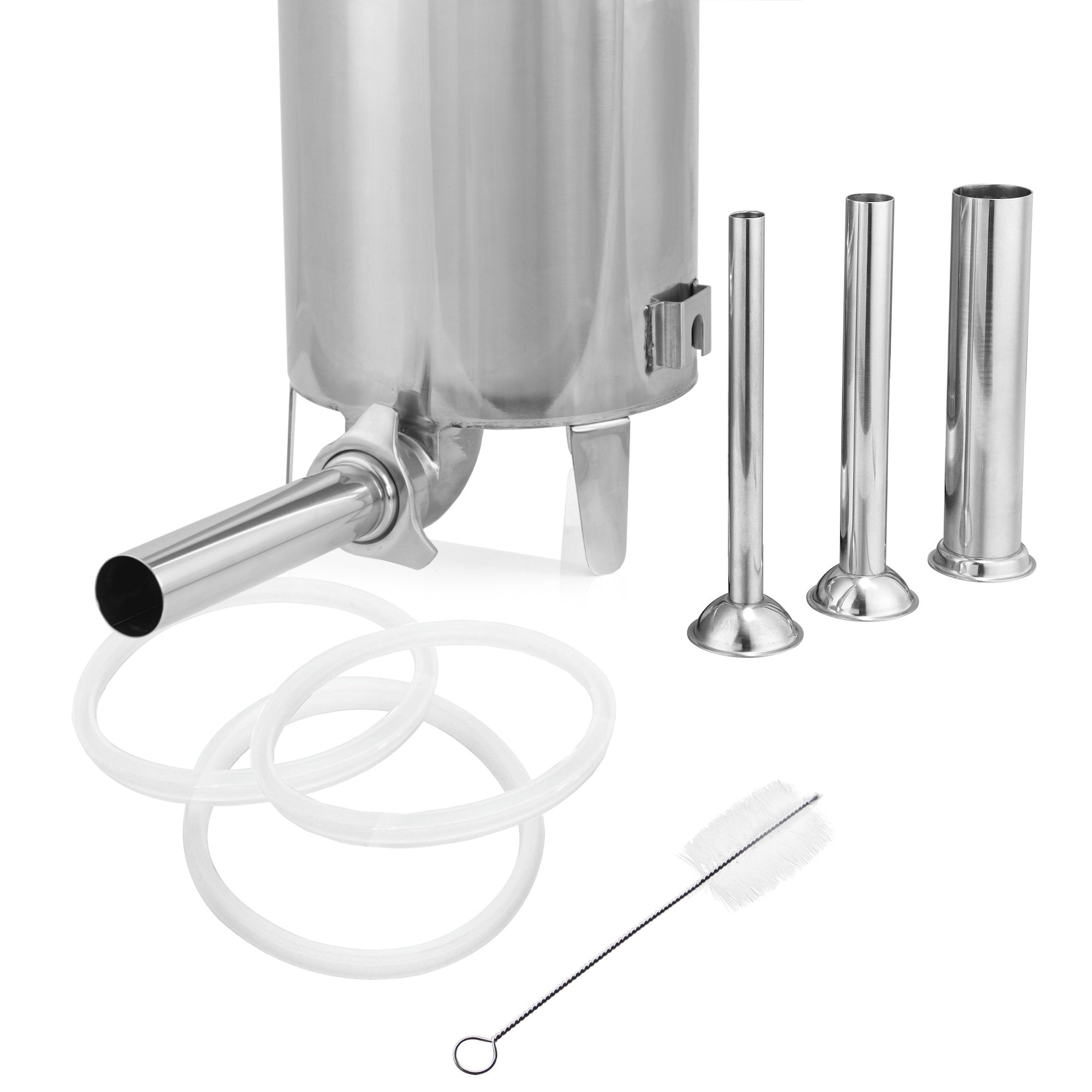 Electric sausage stuffer, 10 liters, stainless steel, including foot pedal operation and 4 stainless steel filling nozzles