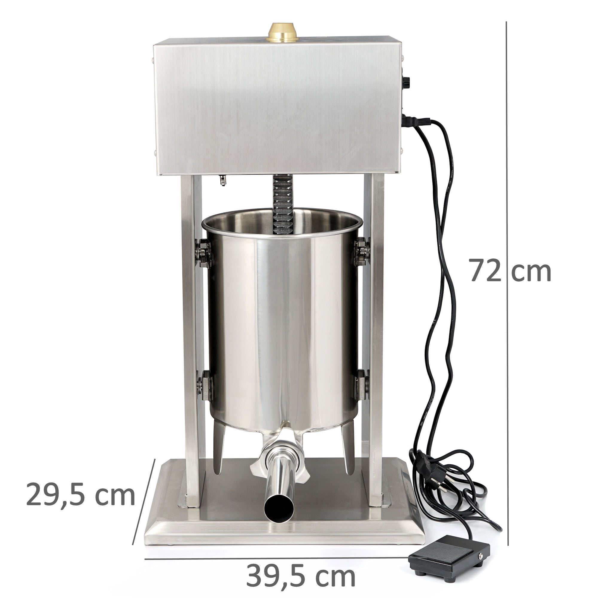 Electric sausage stuffer, 10 liters, stainless steel, including foot pedal operation and 4 stainless steel filling nozzles