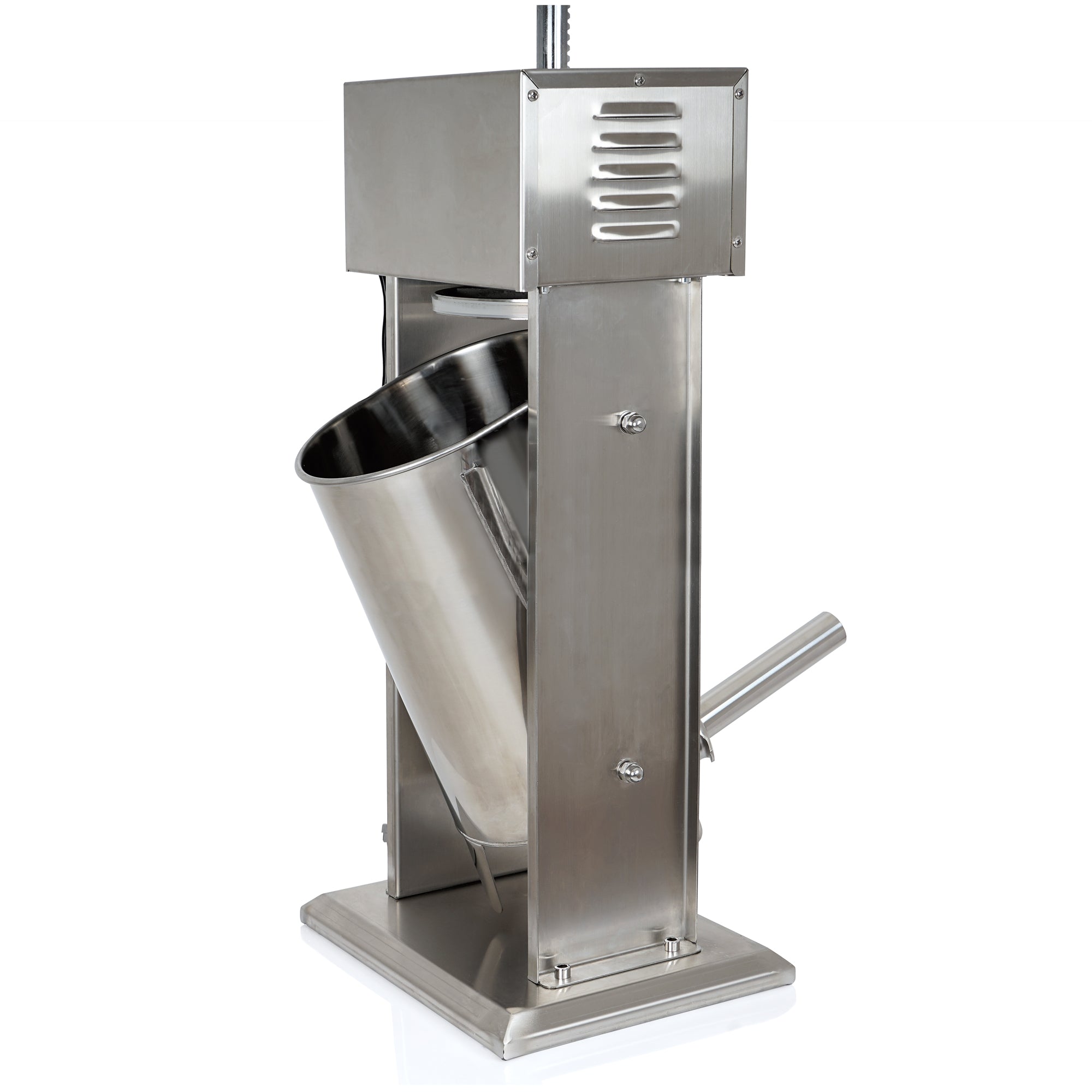 Poussoir à saucisses électrique, 15 litres, en acier inoxydable, avec pédale et 4 embouts de remplissage en acier inoxydable.