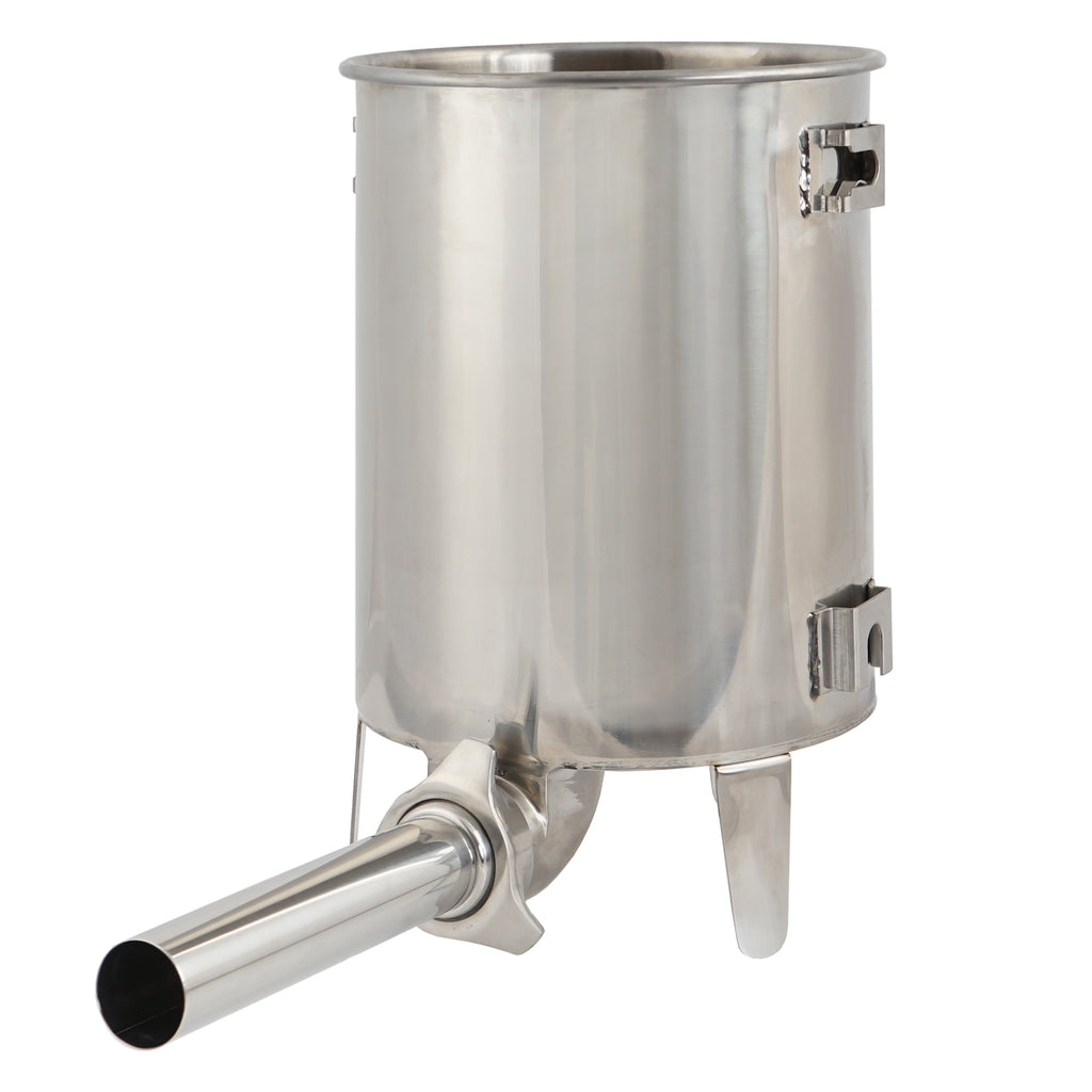 Poussoir à saucisses électrique, 15 litres, en acier inoxydable, avec pédale et 4 embouts de remplissage en acier inoxydable.