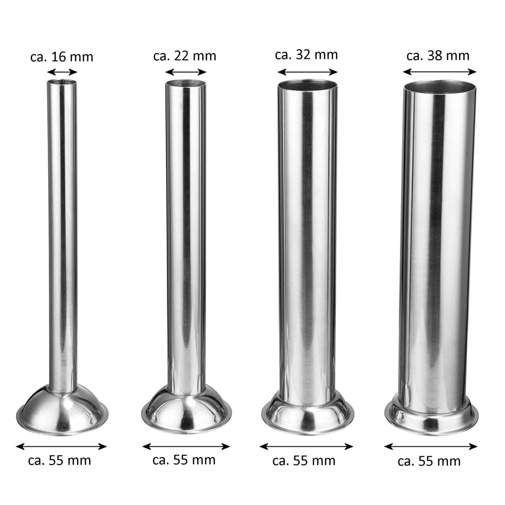 Poussoir à saucisses électrique, 15 litres, en acier inoxydable, avec pédale et 4 embouts de remplissage en acier inoxydable.