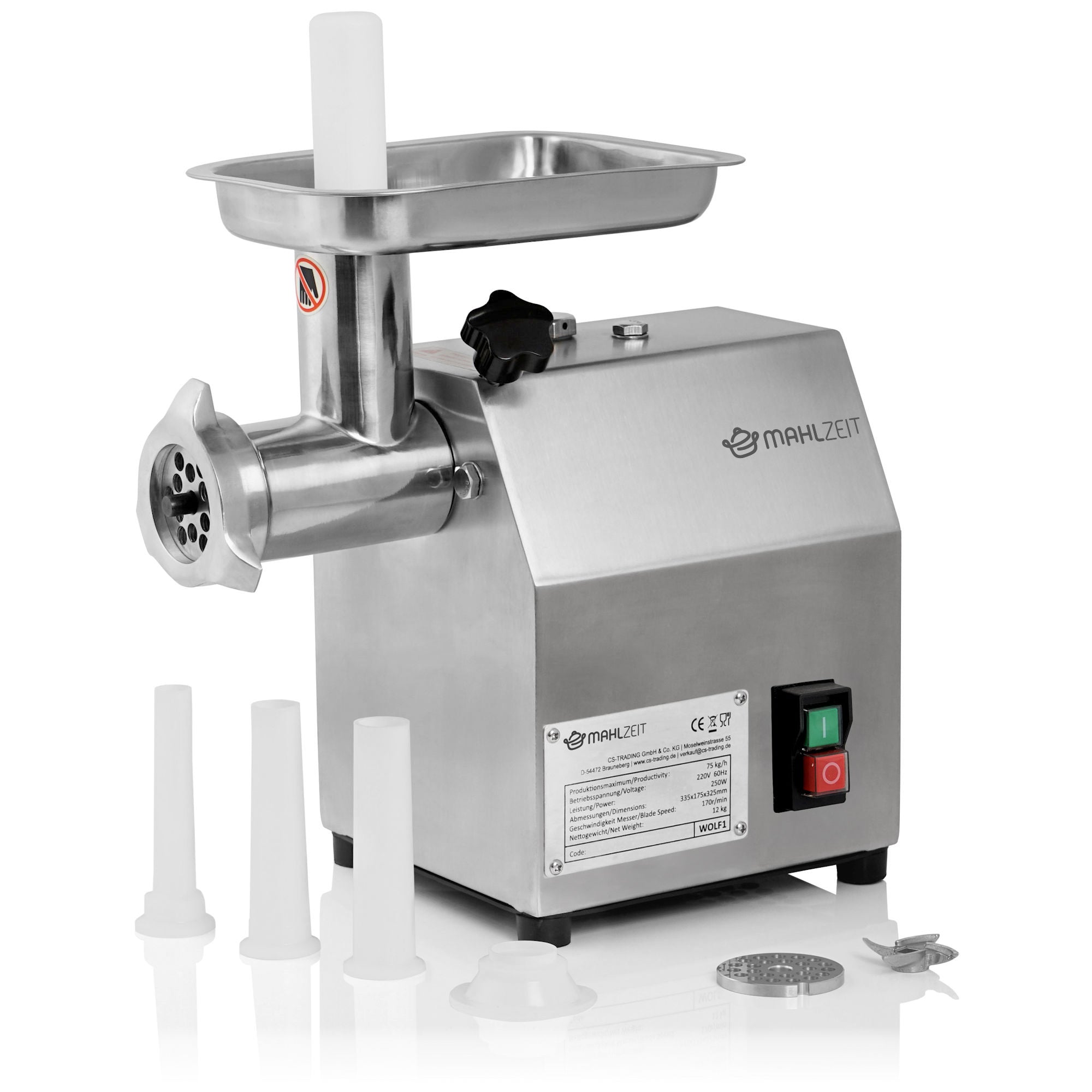 Electric meat grinder, stainless steel, 250W - 75kg/h