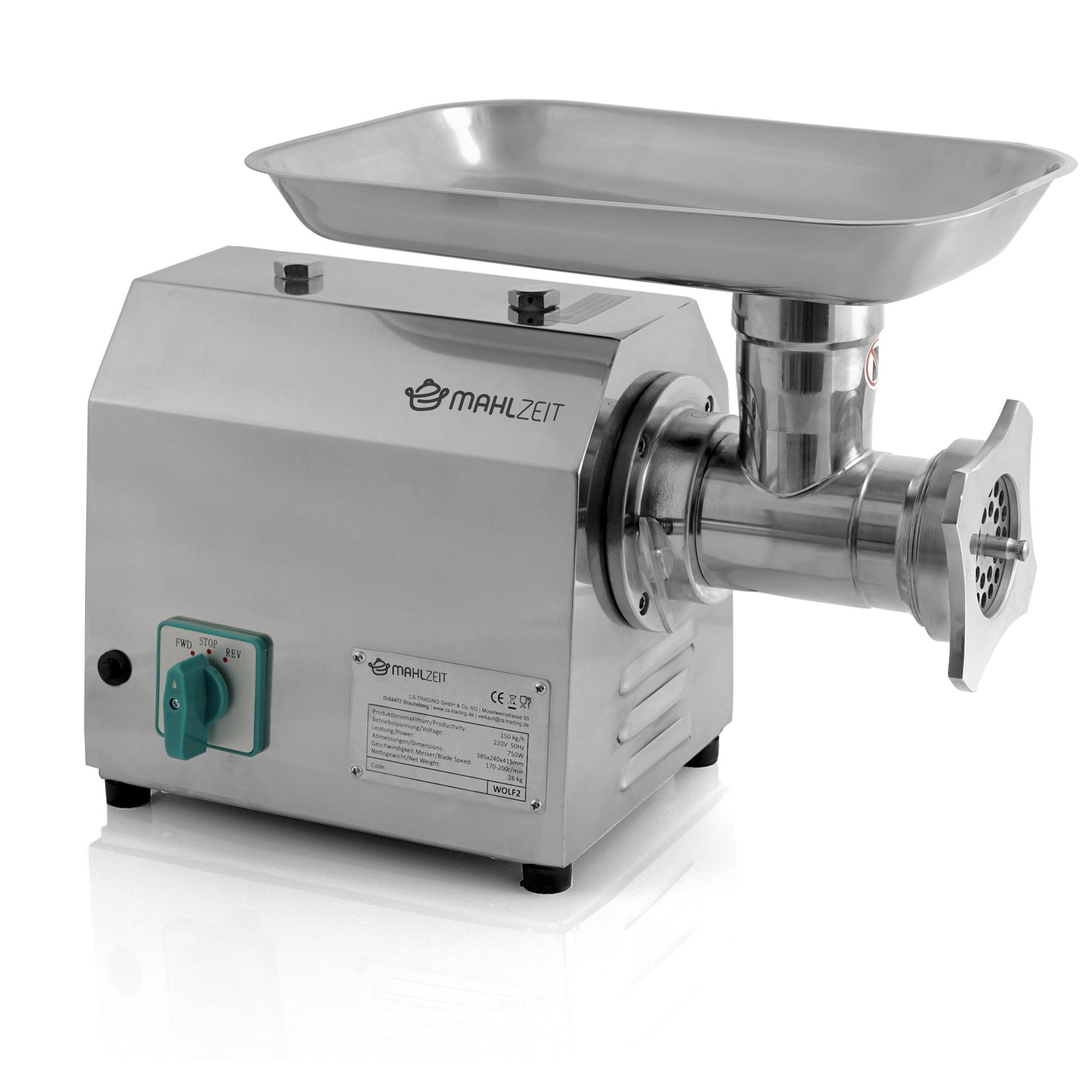 Electric meat grinder, stainless steel, 750W - 150kg/h
