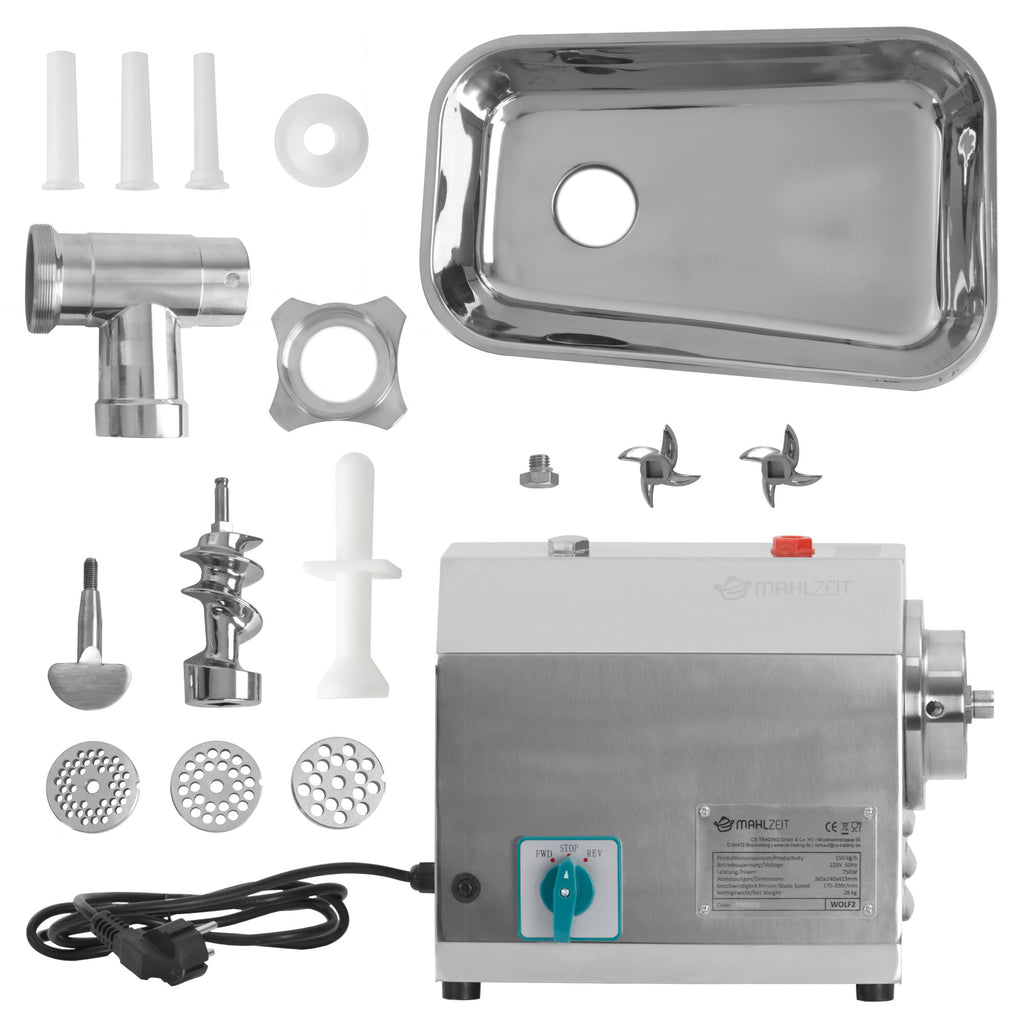 Fleischwolf, elektrisch, Edelstahl, 750W - 150kg/h