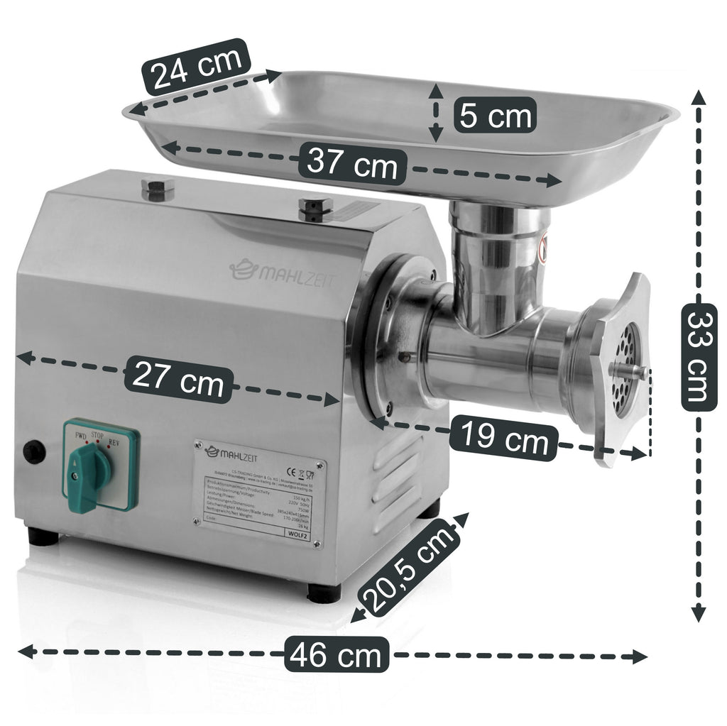 Fleischwolf, elektrisch, Edelstahl, 750W - 150kg/h