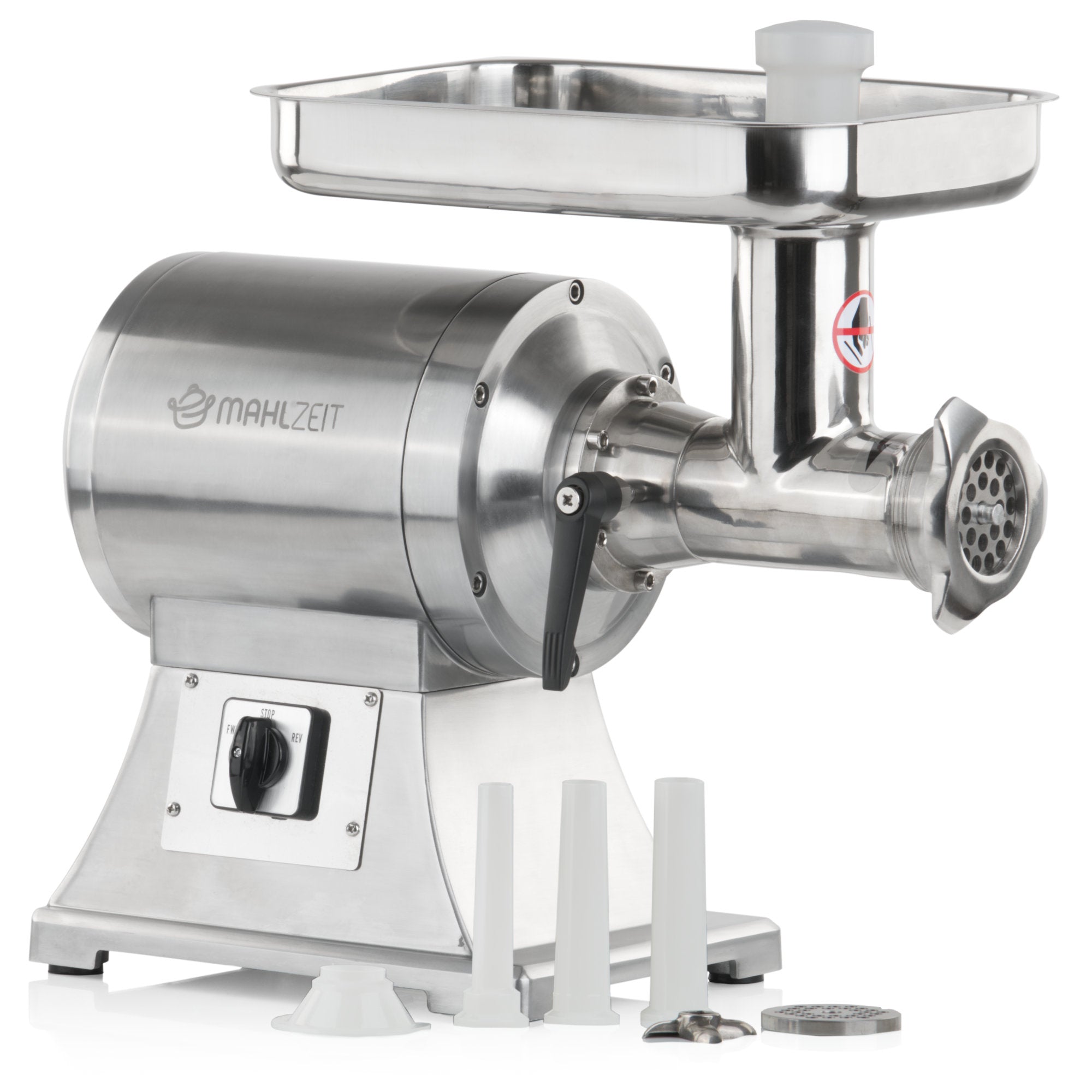 Electric meat grinder, stainless steel, 450W 75kg/h, including sausage stuffer attachments