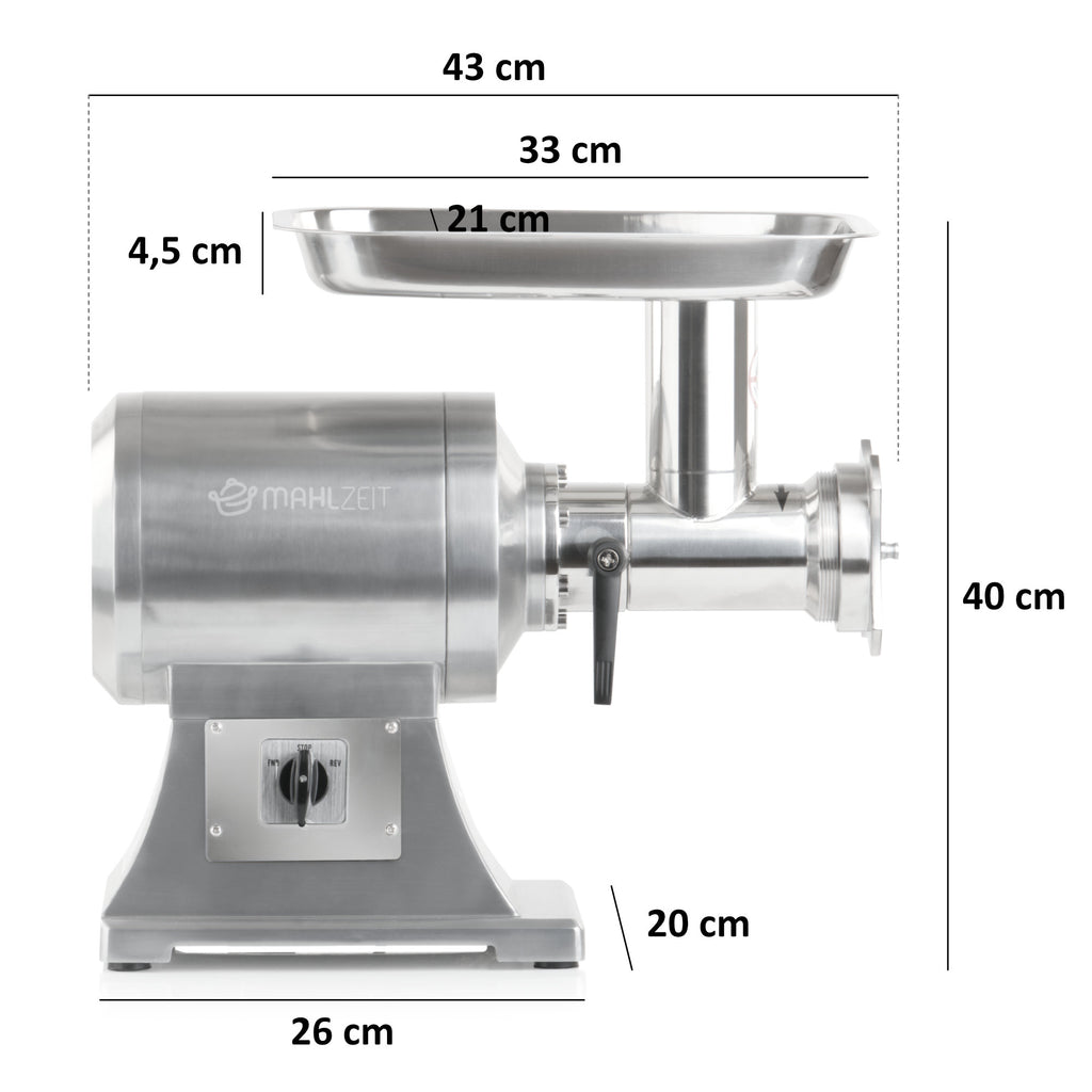 Electric meat grinder, stainless steel, 650W 150kg/h, including sausage stuffer attachments