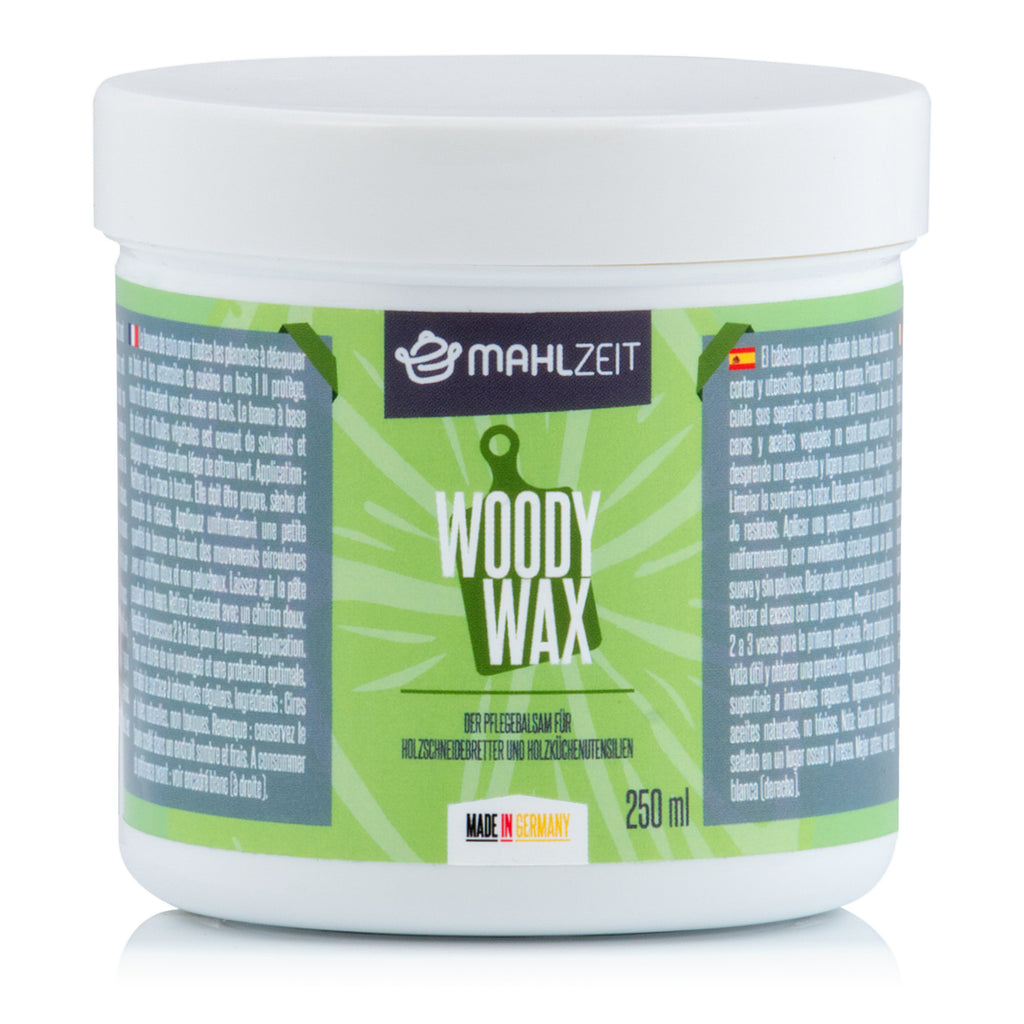 Ensemble d'entretien du bois « WOODY WAX » et « WOODY OIL » pour planches à découper, parfum citron vert