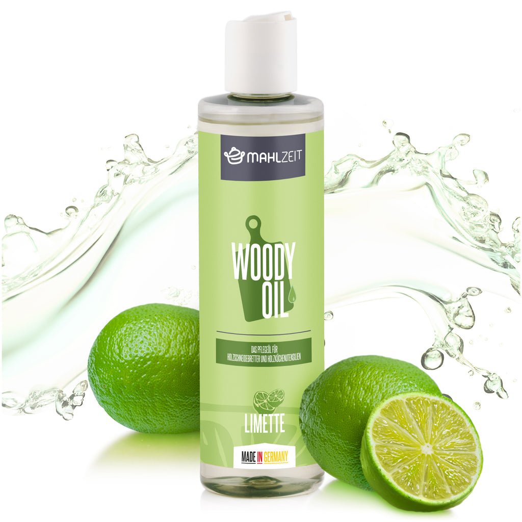 Ensemble d'entretien du bois « WOODY WAX » et « WOODY OIL » pour planches à découper, parfum citron vert