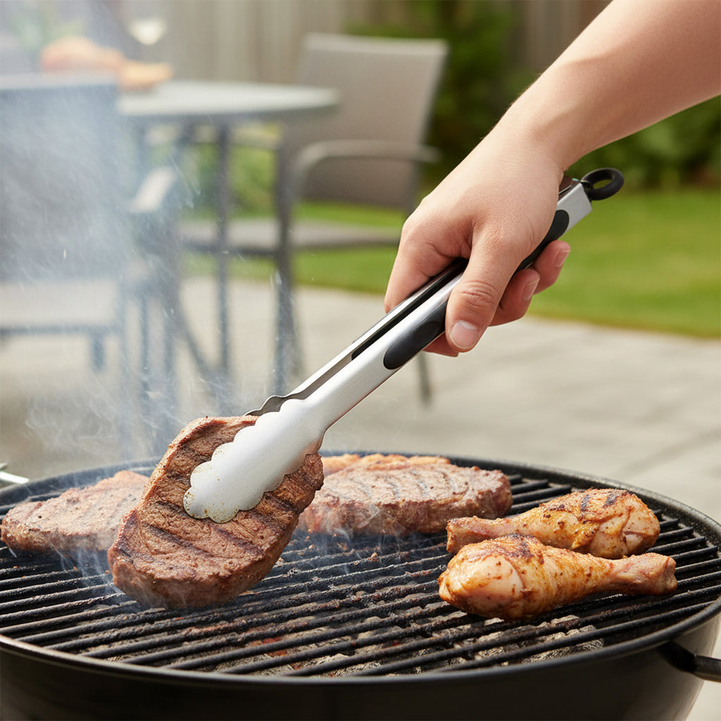 Pinces à griller, en acier inoxydable, résistantes à la chaleur