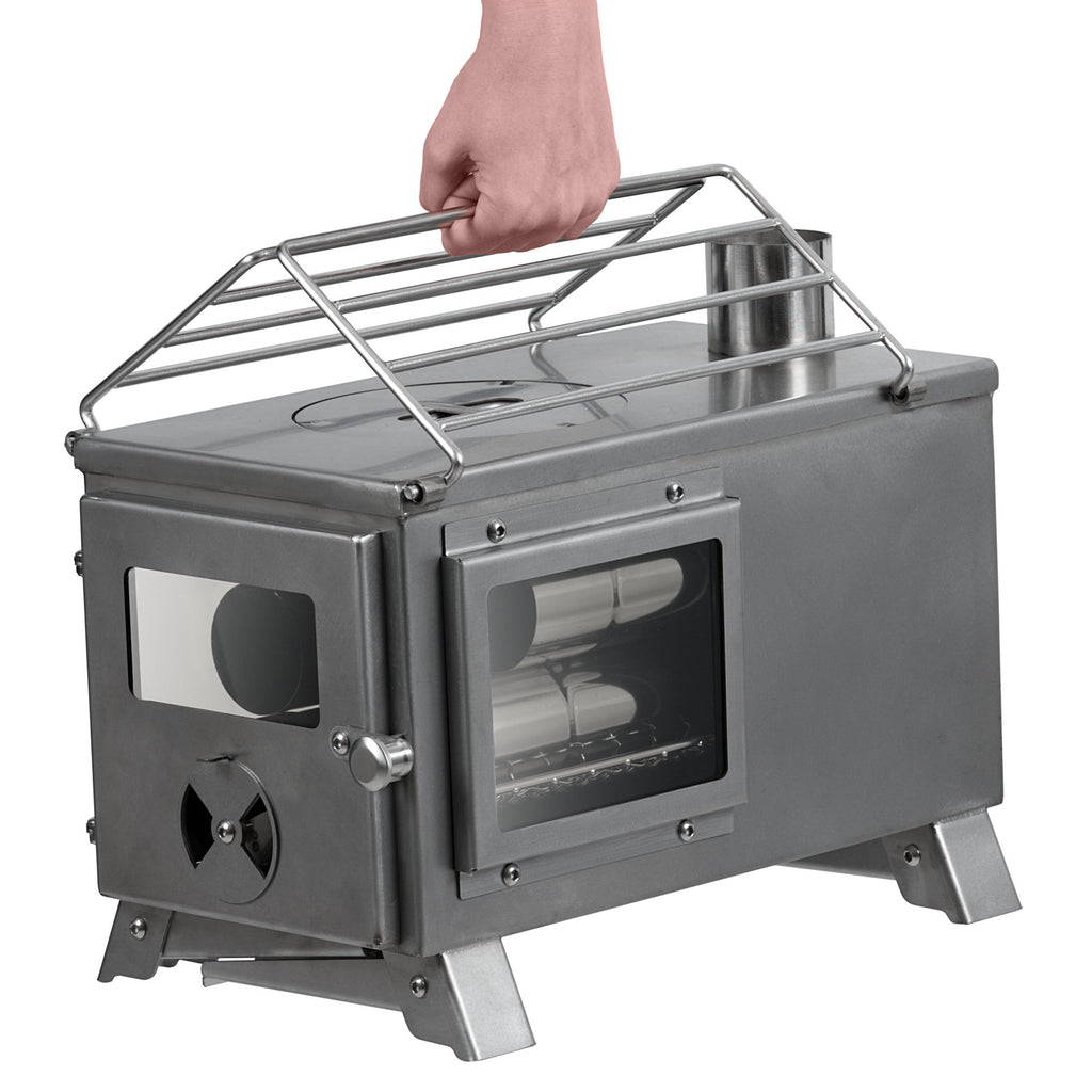 Tent stove, 51.5 x 42 x 216 cm, stainless steel