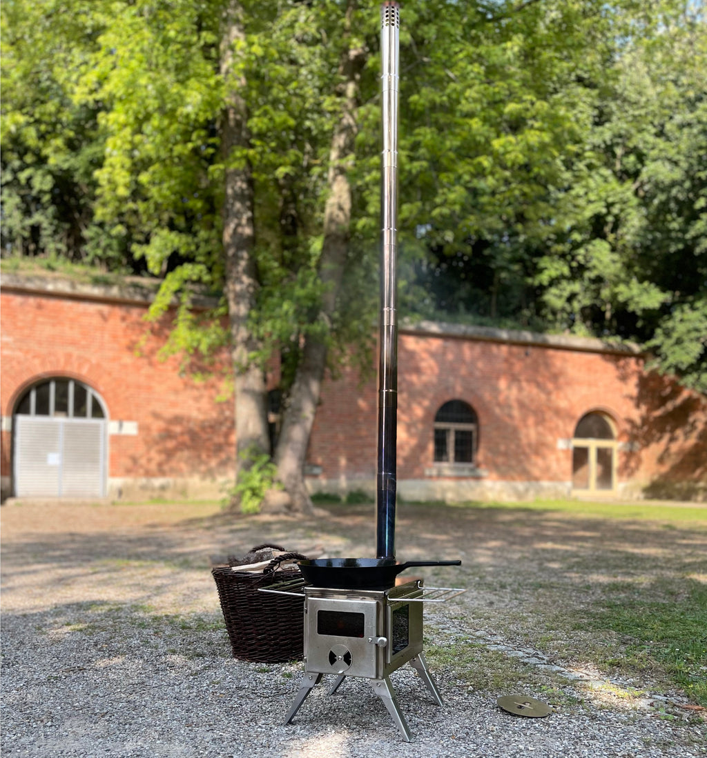 Tent stove, 51.5 x 42 x 216 cm, stainless steel