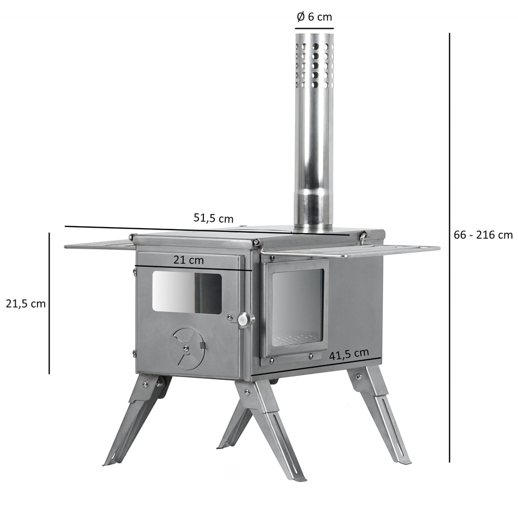 Tent stove, 51.5 x 42 x 216 cm, stainless steel
